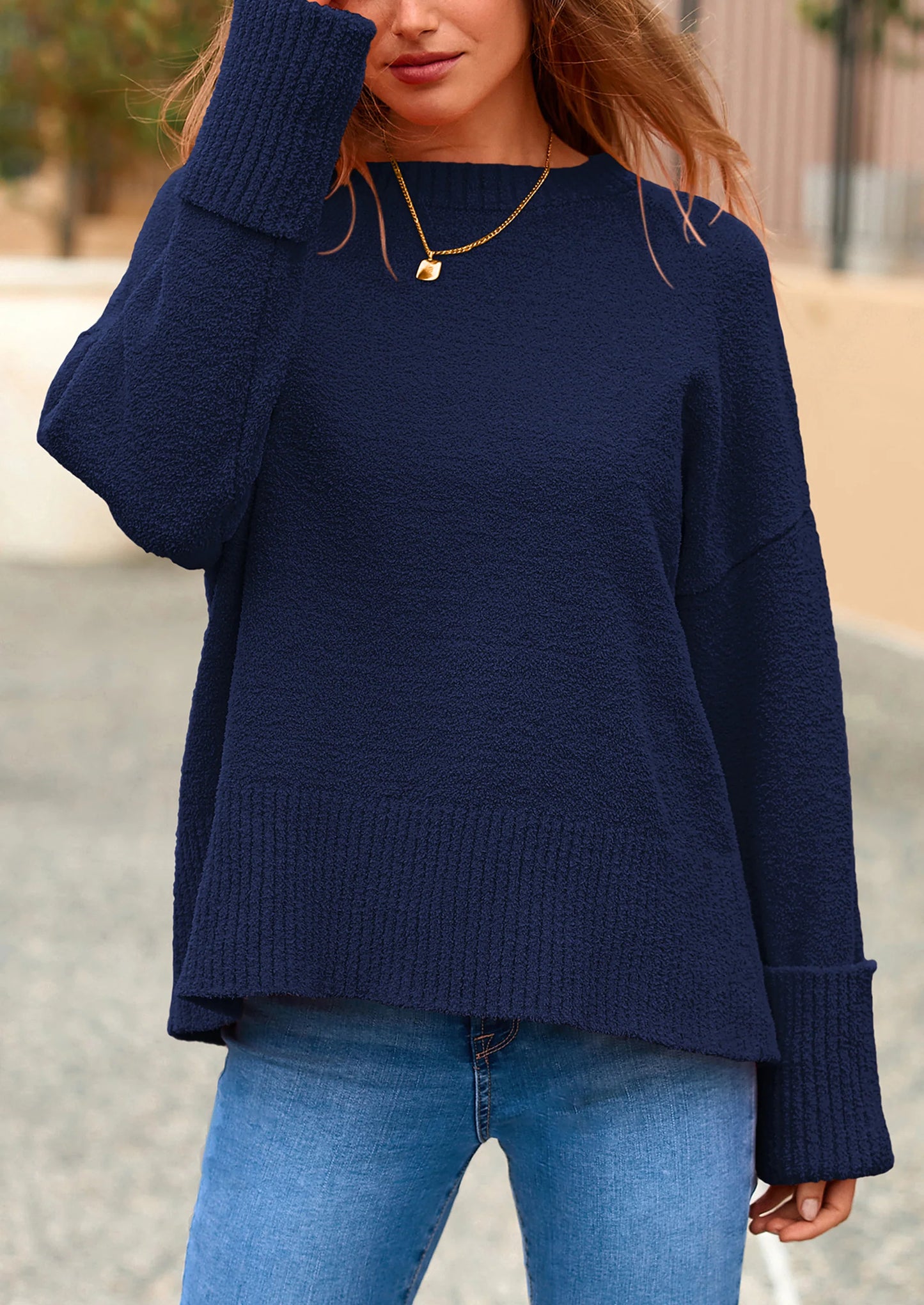 Women's Fall Oversized Sweaters Casual Crewneck Pullover Long Sleeve Fuzzy Chunky Knit Tops Blouse