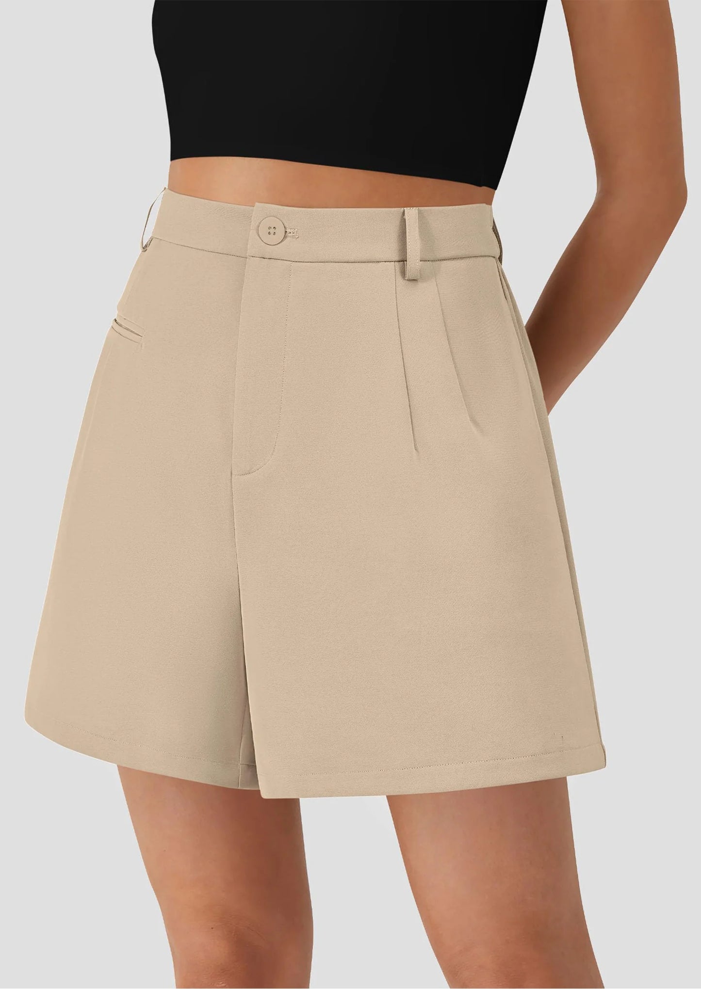 Shorts for Women Dressy Summer Elastic High Waisted Wide Leg Business Casual Work Shorts with Pockets