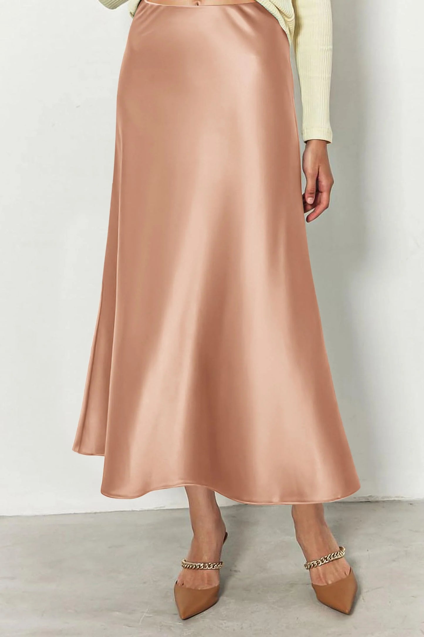 Women's Satin Skirts Dressy Casual Fall High Waisted Cocktail Wedding Flowy Elegant A Line Midi Skirt