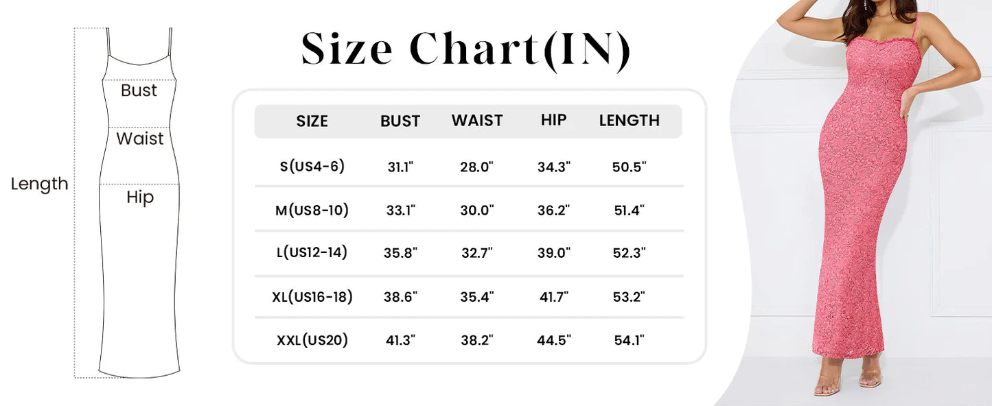 Women's Formal Prom Dress Spaghetti Strap Lace Floral Wedding Guest Evening Bodycon Dresses