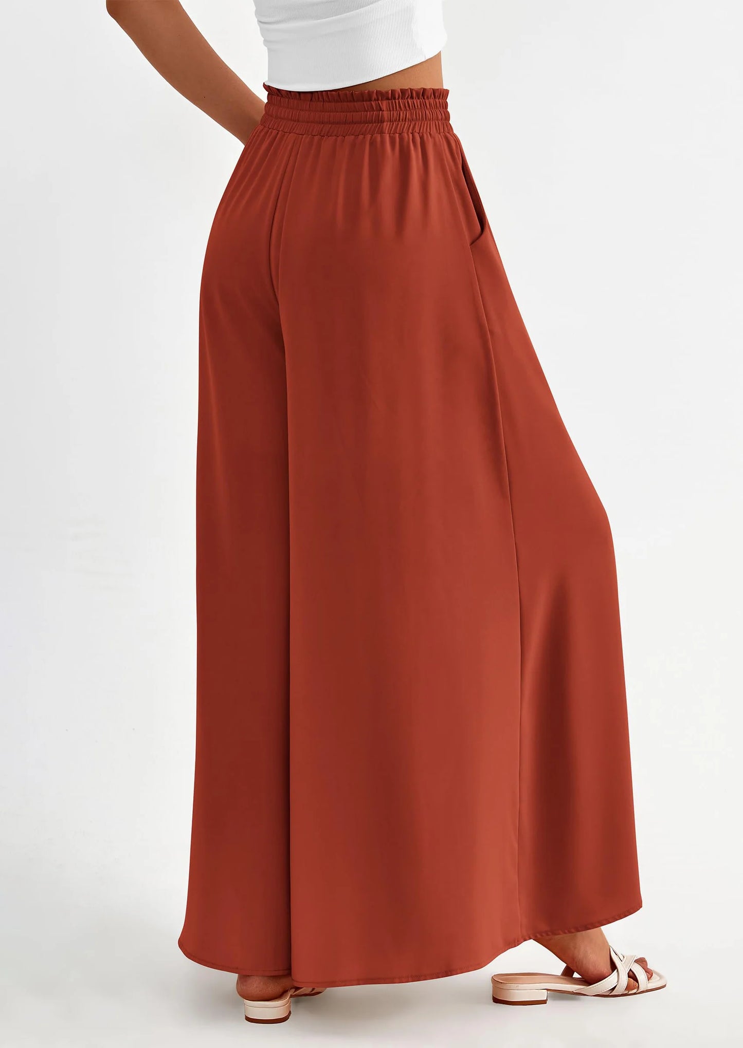 Women's Summer Wide Leg Palazzo Pants High Waisted Flowy Pockets Trendy Casual Lounge Boho Beach Trousers