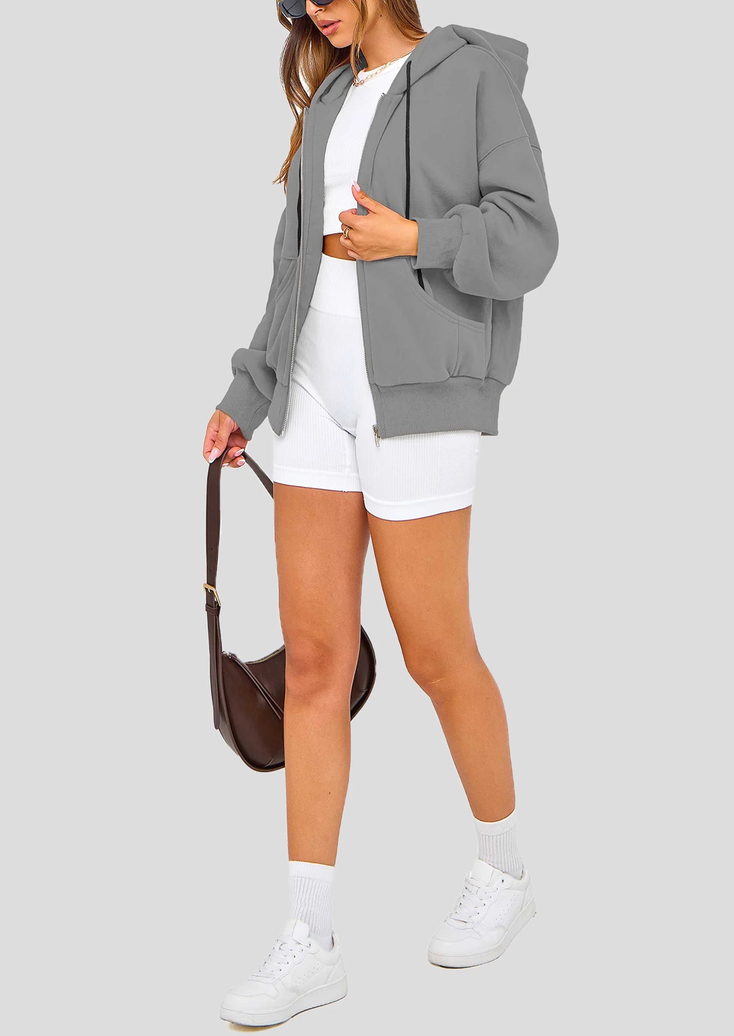 Women's Fall Oversized Hoodies Sweatshirt Long Sleeve Zip Up Pockets Loose Fit Y2K Winter Jackets Coat
