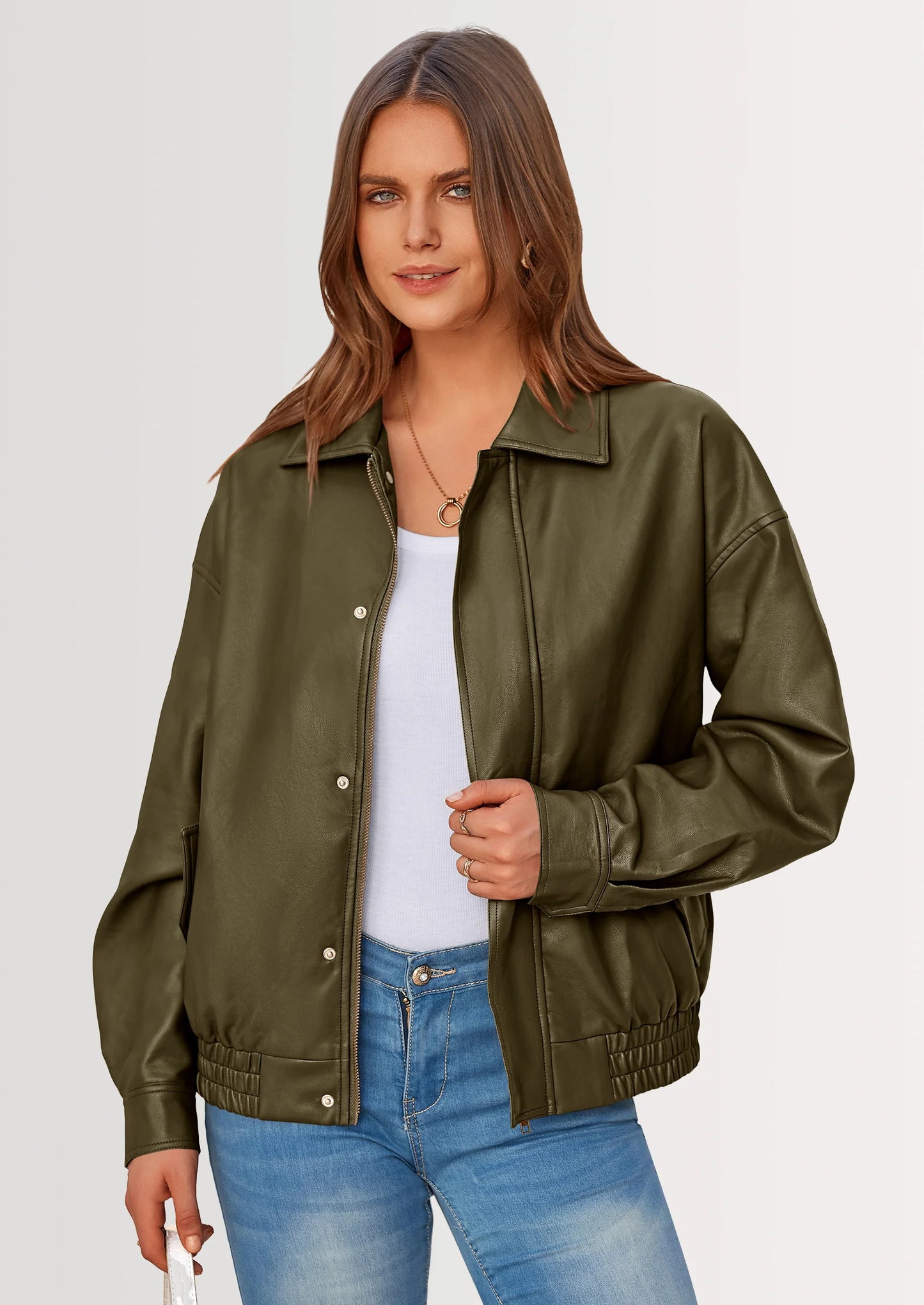 Women's Faux Leather Motorcycle Jacket Trendy Fall Spring Clothes Oversized Zip Up Winter Coat Outerwear
