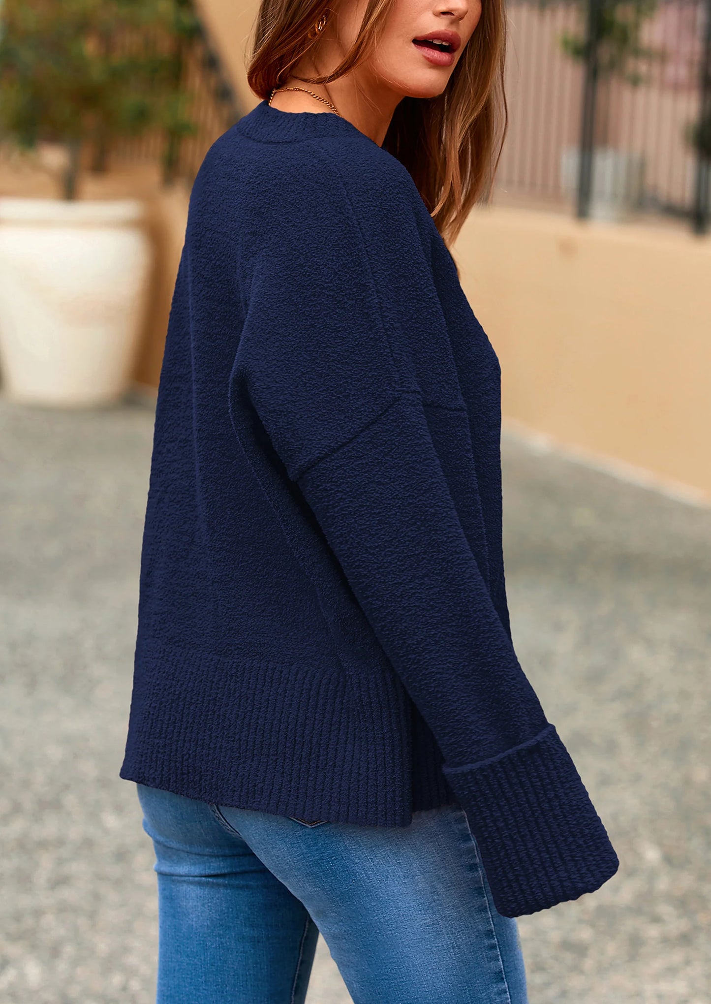 Women's Fall Oversized Sweaters Casual Crewneck Pullover Long Sleeve Fuzzy Chunky Knit Tops Blouse