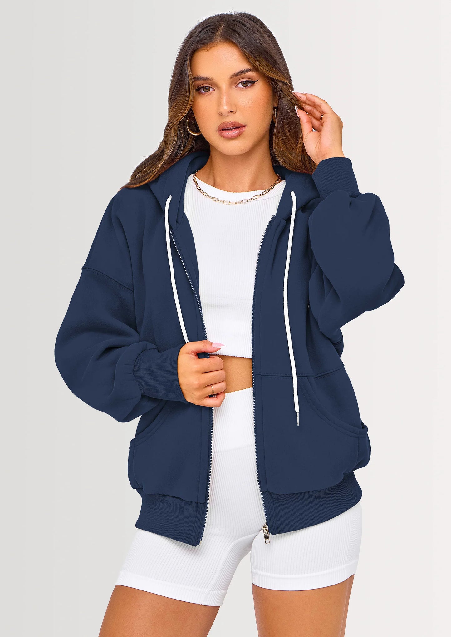 Women's Fall Oversized Hoodies Sweatshirt Long Sleeve Zip Up Pockets Loose Fit Y2K Winter Jackets Coat