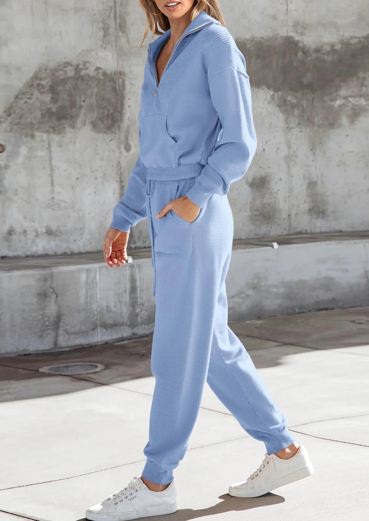 Women's 2 Piece Sweater Set Pullover Zip Up Sweatshirt Jogger Sweatpants Tracksuit Casual Outfit