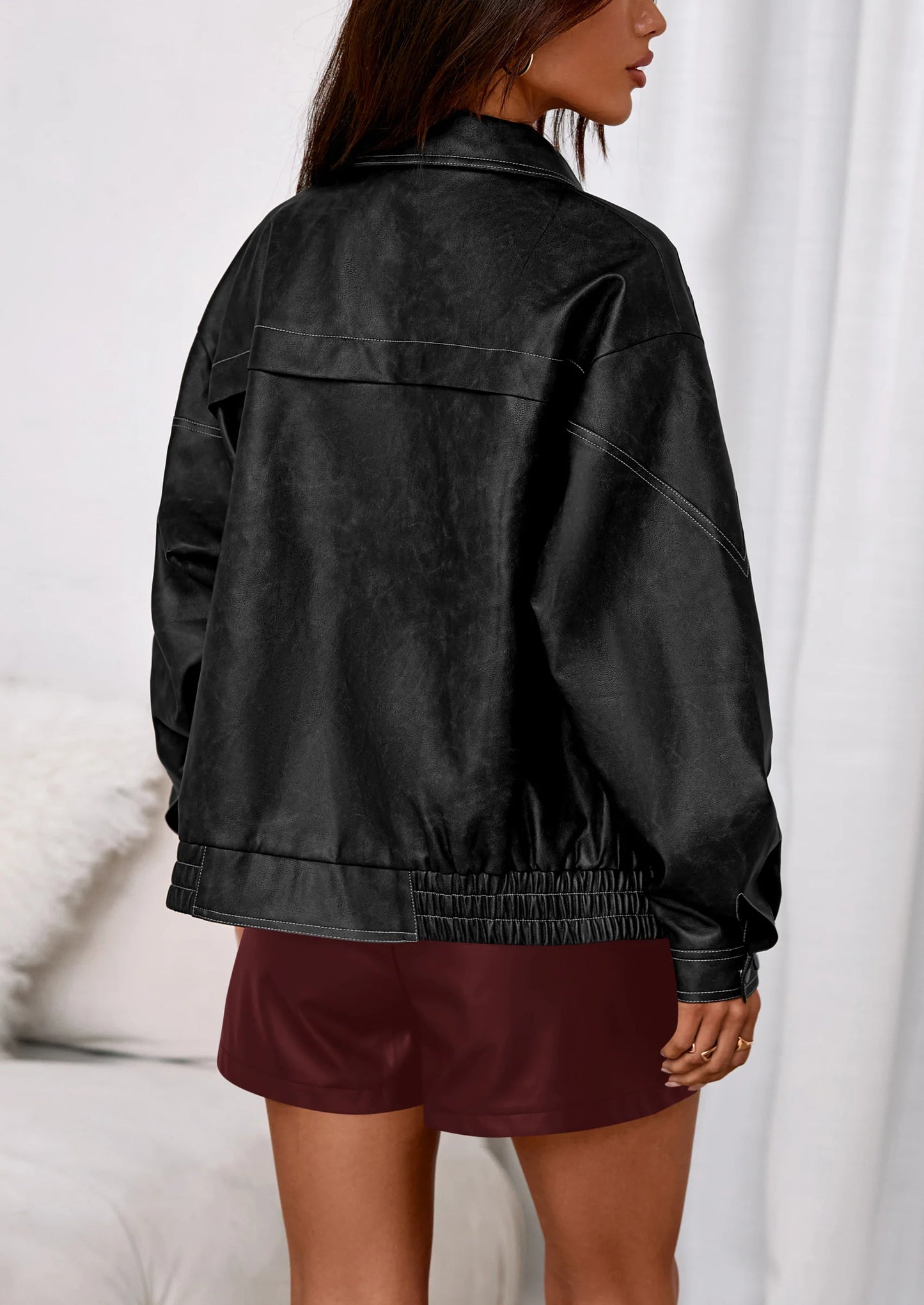 Faux Leather Jacket Women Bomber Motorcycle Zip Up Jackets Oversized Fall Fashion Outfits Winter Coats