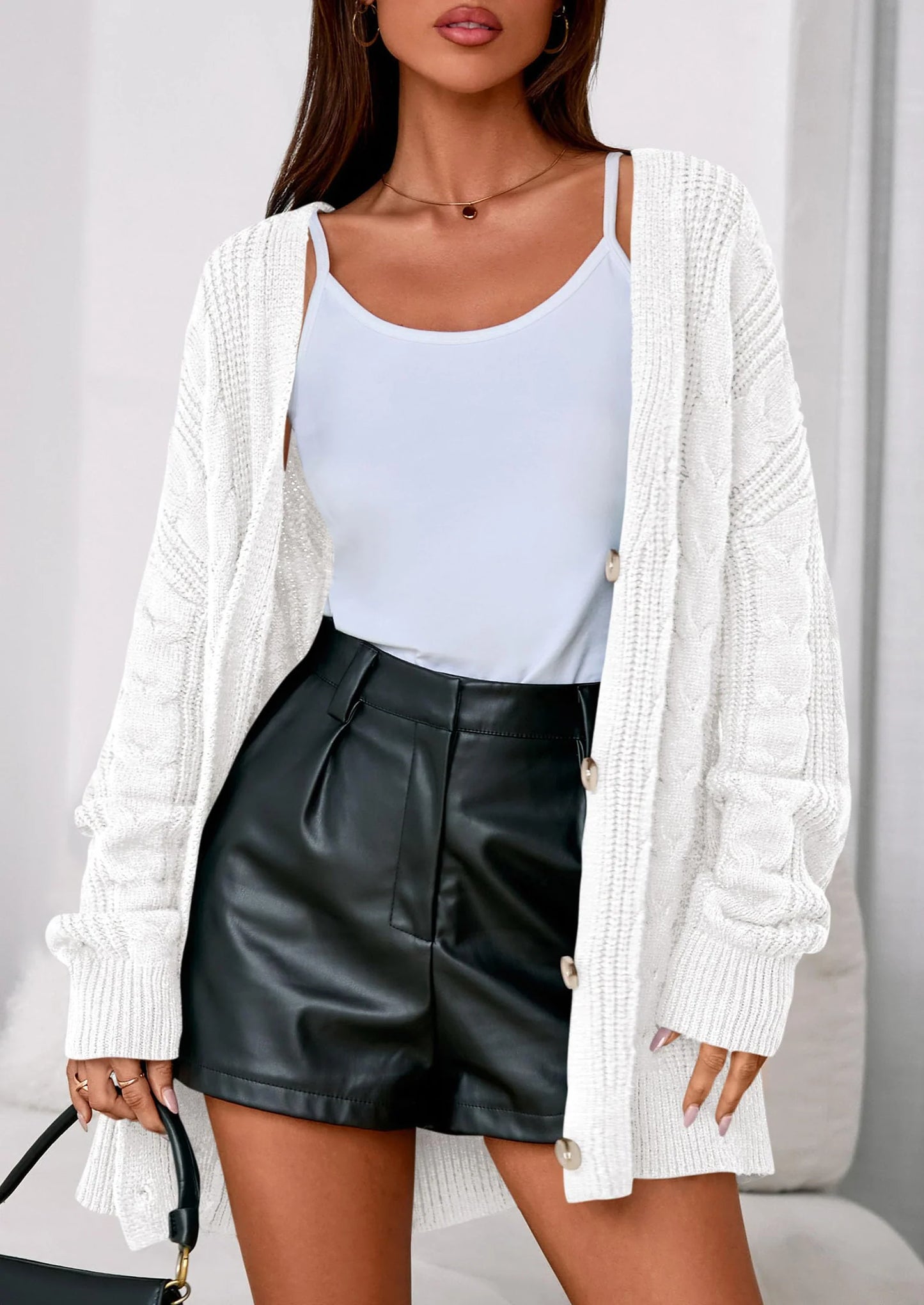 Women's Cable Knit Sweaters Fall Oversized Chunky Open Front Long Sleeve Cardigan Winter Coats