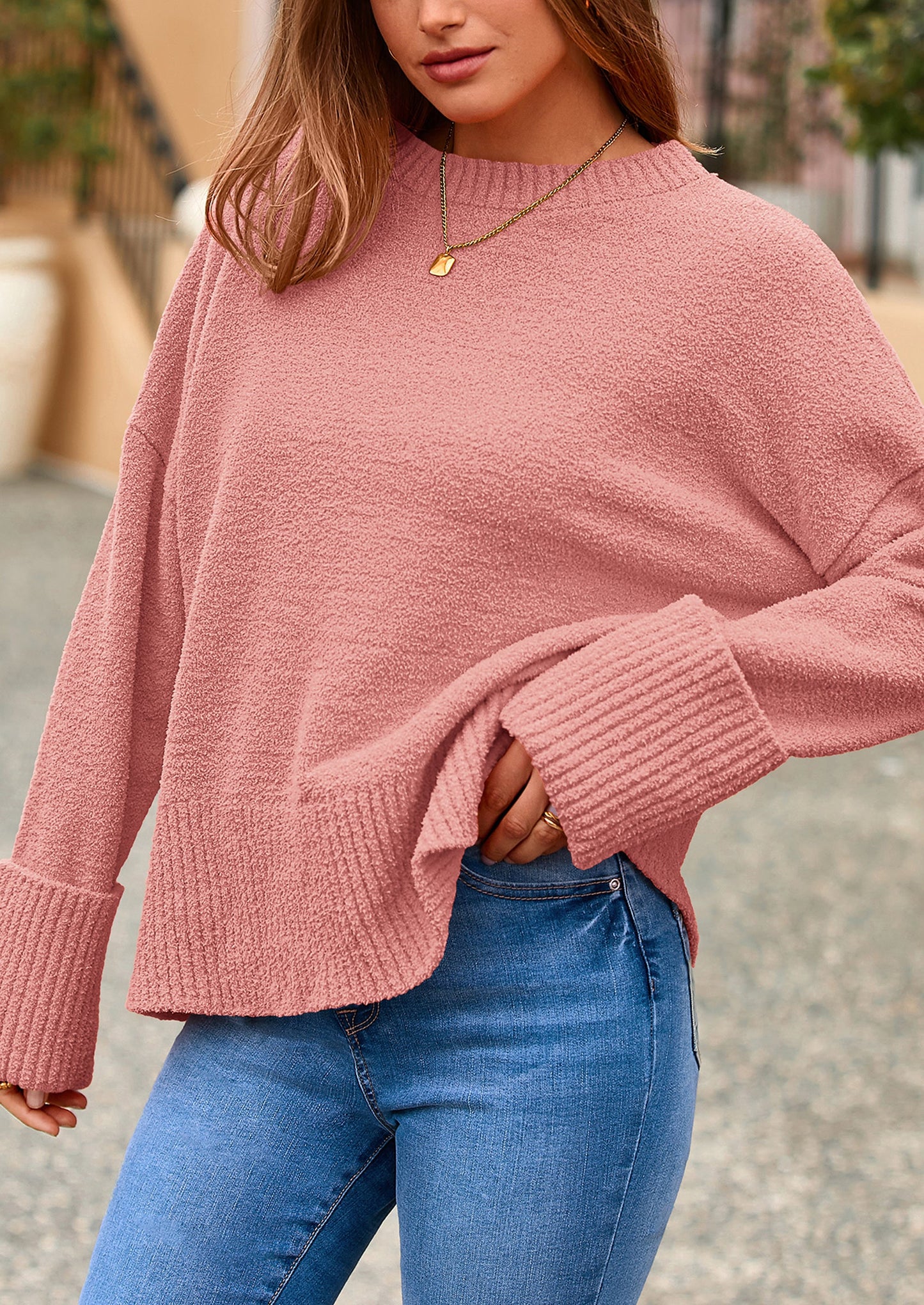 Women's Fall Oversized Sweaters Casual Crewneck Pullover Long Sleeve Fuzzy Chunky Knit Tops Blouse