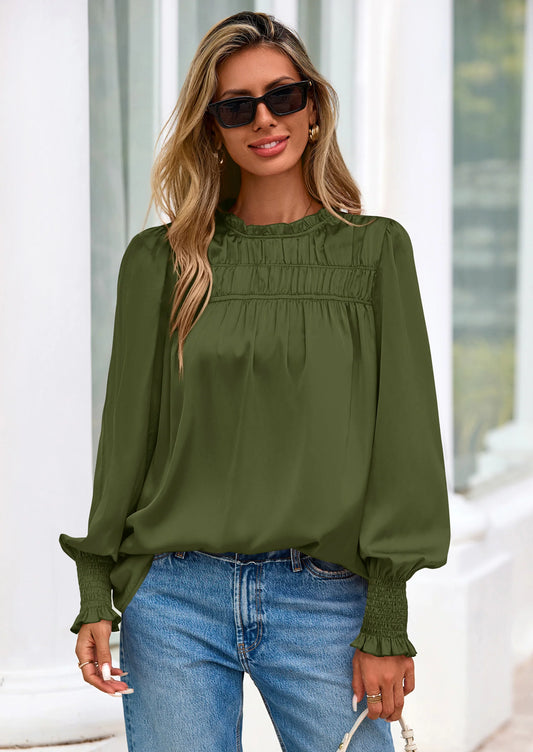 Blouses for Women Dressy Casual Fall Outfits Frill Neck Long Sleeve Shirts Satin Work Business Casual Tops