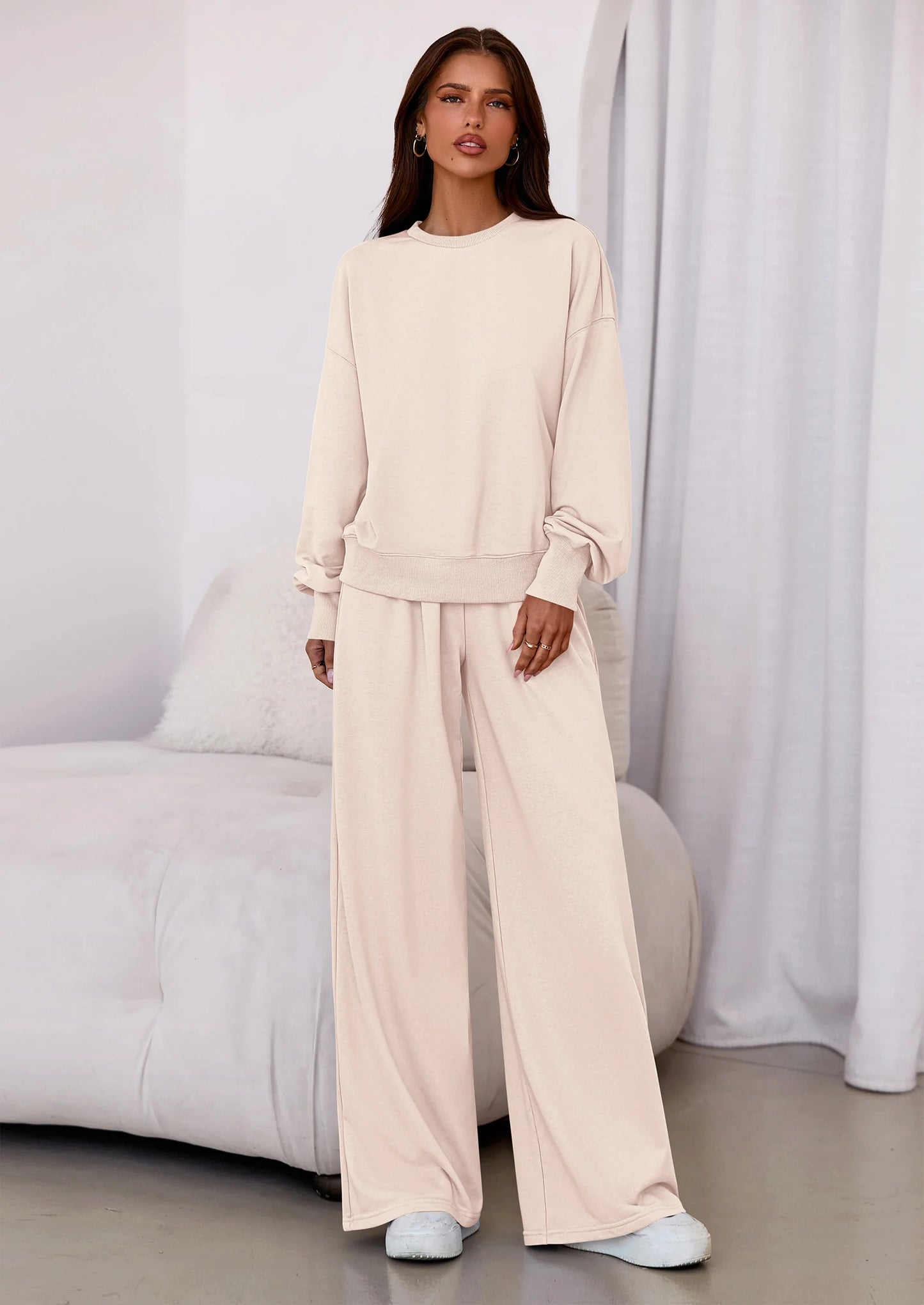 Womens 2 Piece Sets Long Sleeve Sweatshirt Wide Leg Pants Loose Matching Lounge Set Trendy Fall Outfits