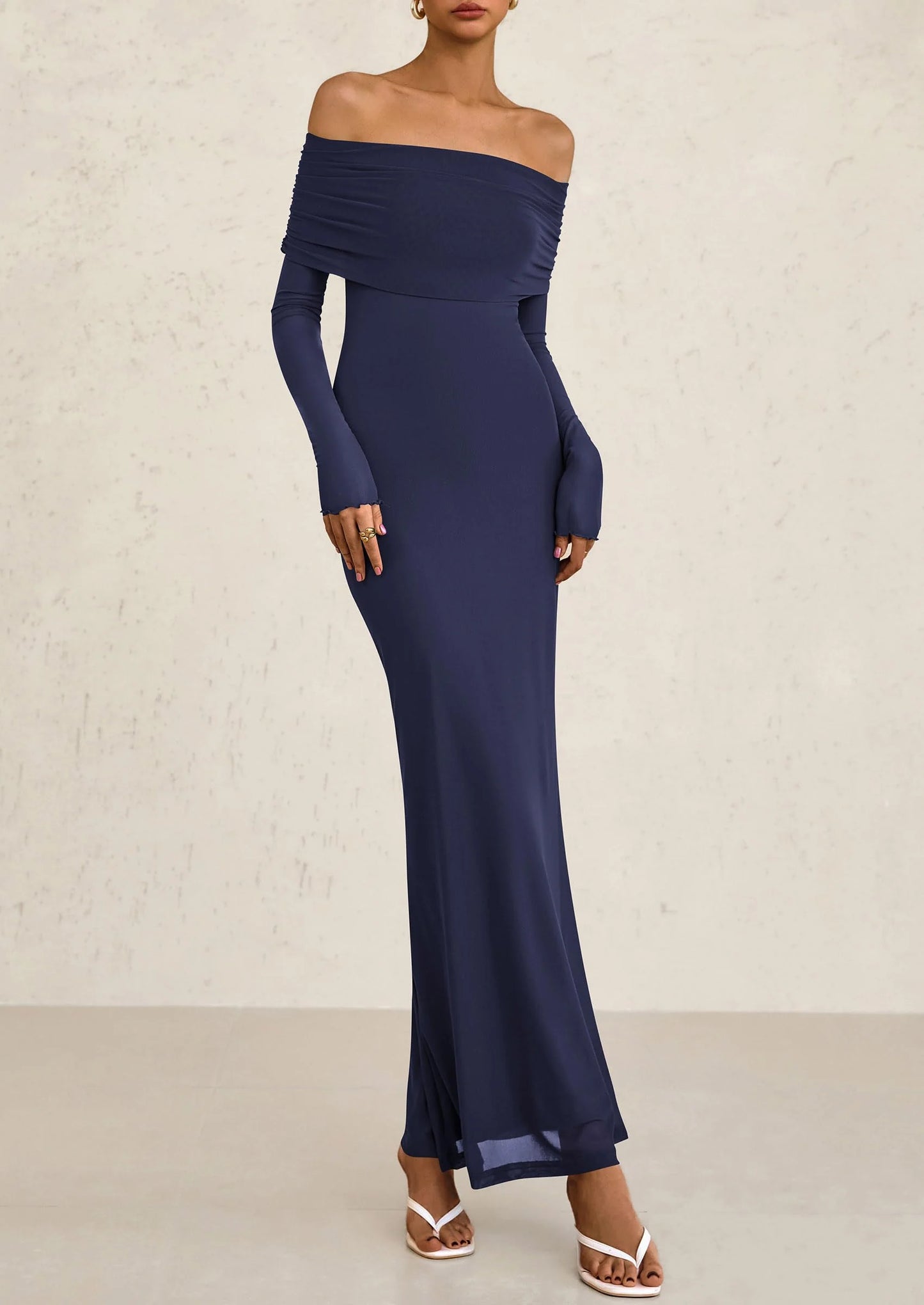 Off The Shoulder Dresses for Women Mesh Long Sleeve Baby Shower Formal Wedding Guest Dress