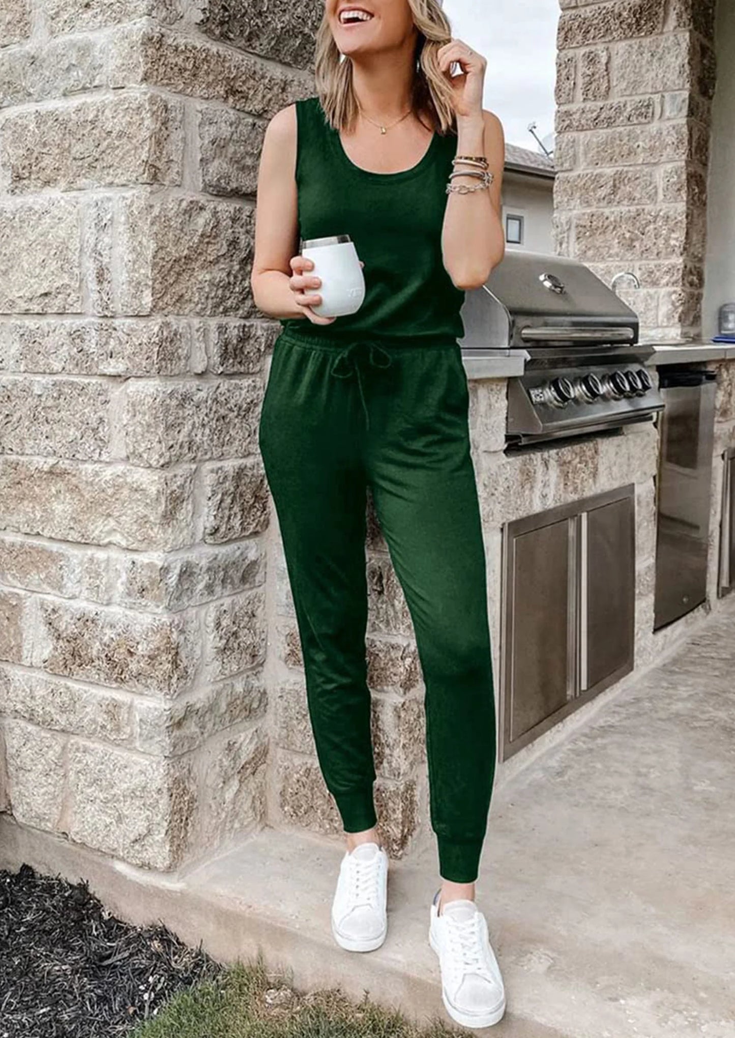 Two Piece Outfit Sets Casual Sleeveless Crewneck Tops and Sweatpants