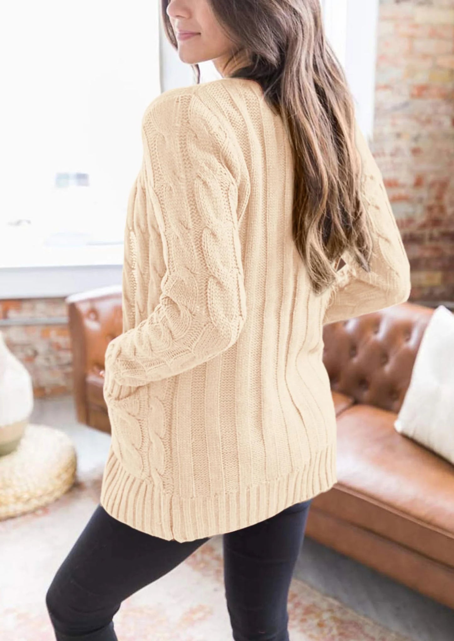 Women's Open Front Cardigan Sweaters Fall Fashion Button Down Cable Knit Chunky Winter Outerwear Coats