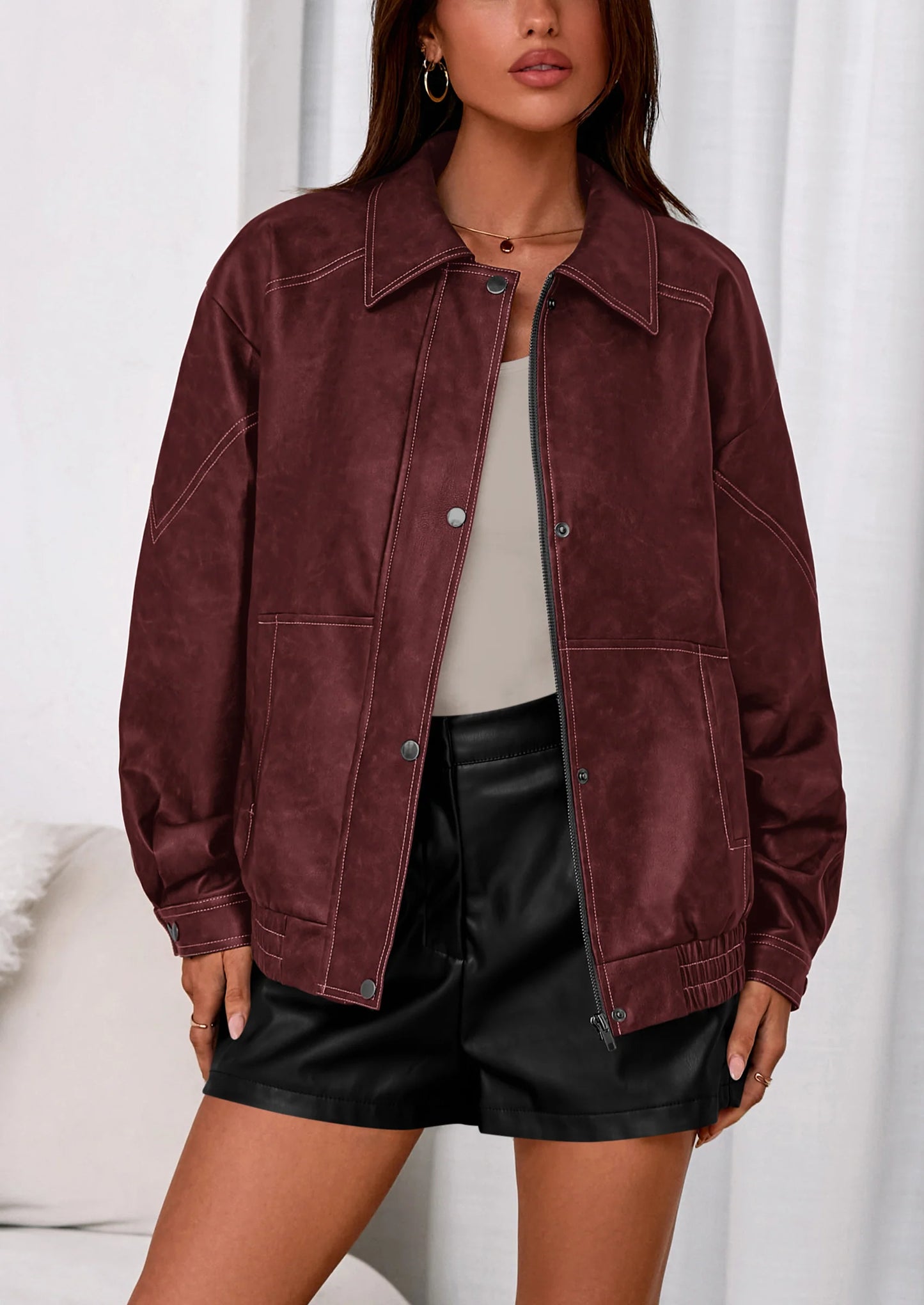 Faux Leather Jacket Women Bomber Motorcycle Zip Up Jackets Oversized Fall Fashion Outfits Winter Coats