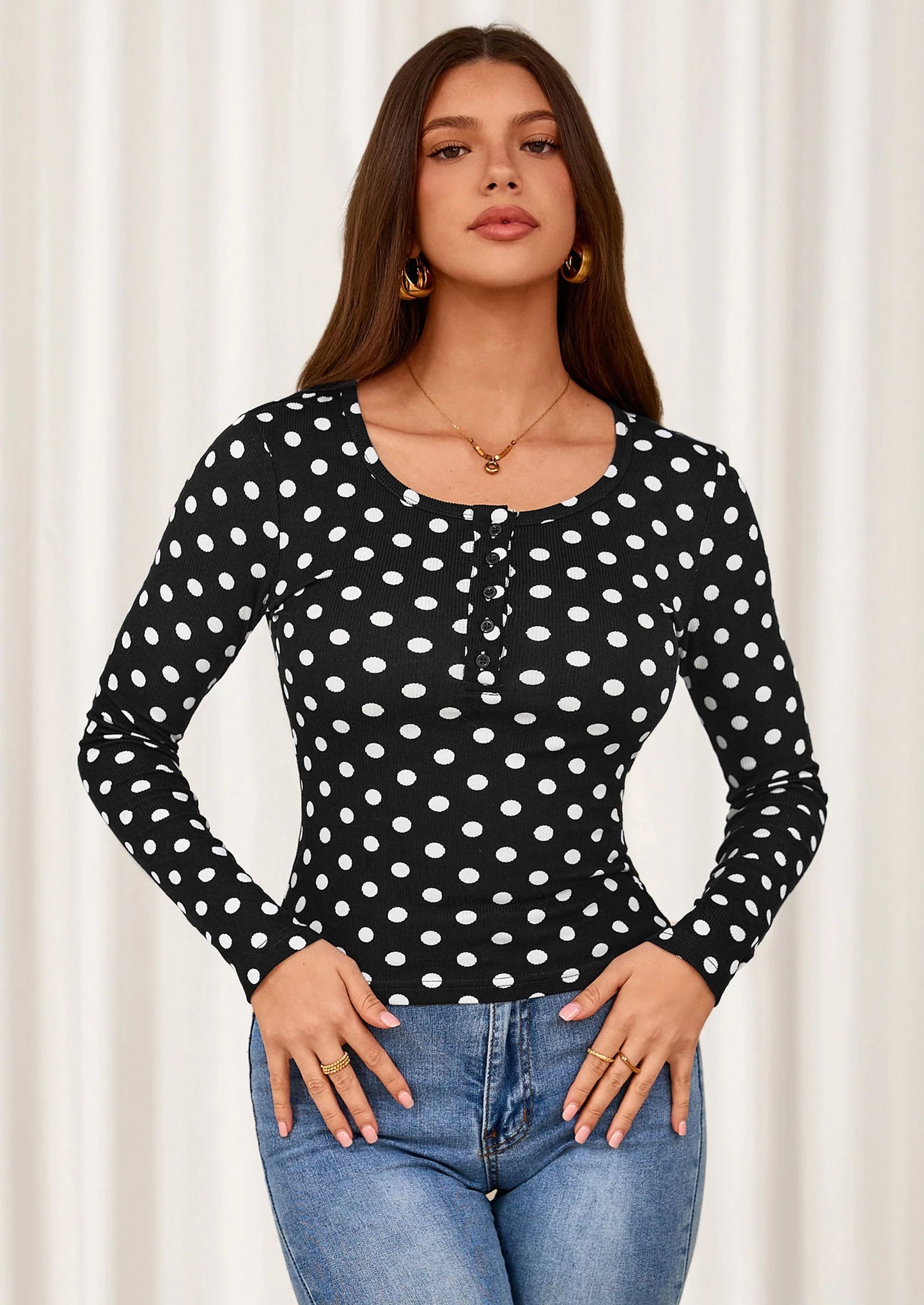 Women's Fall Long Sleeve Henley T Shirts Button Ribbed Knit Slim Fit Basic Tops Blouse Casual Outfits