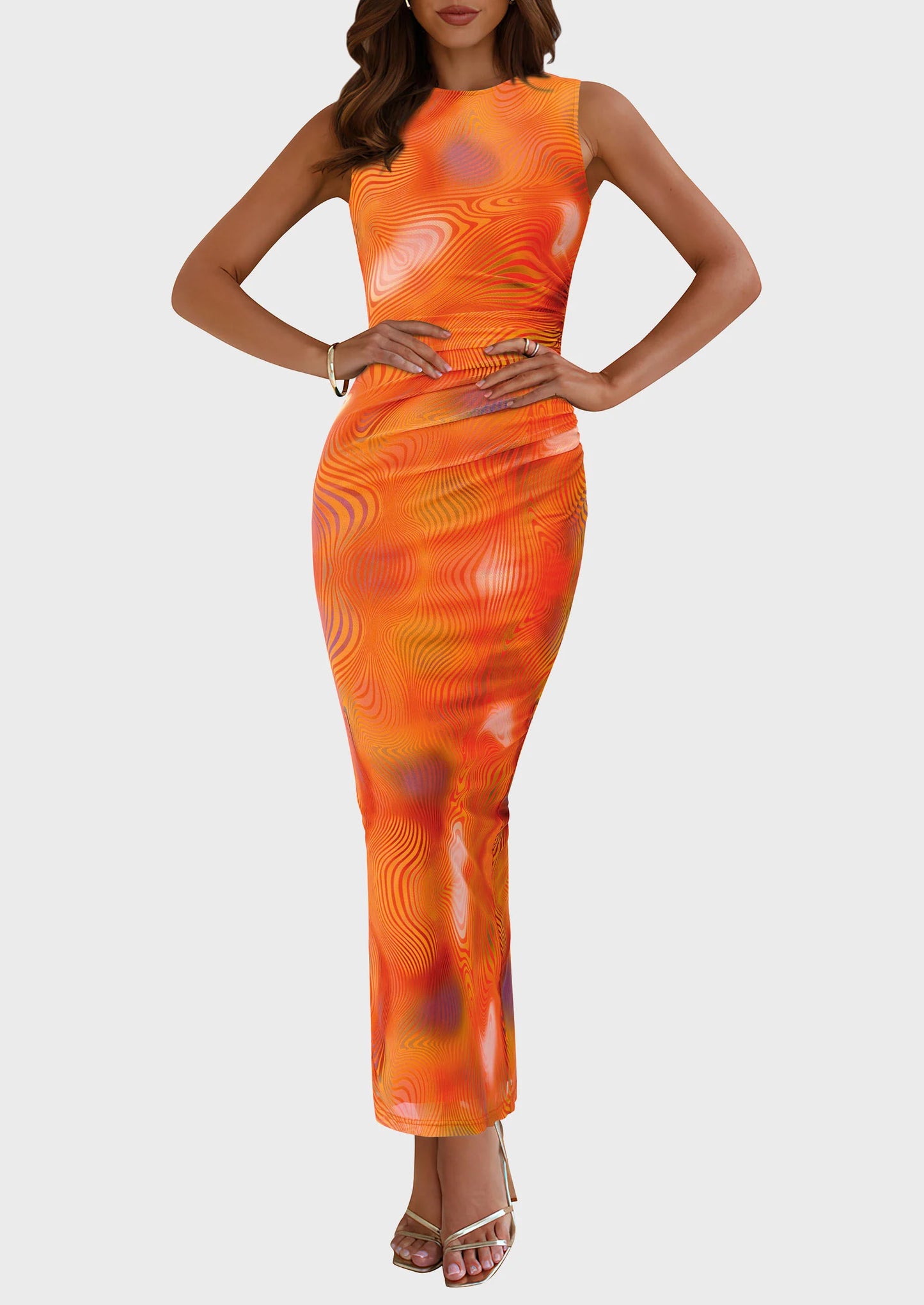 Wedding Guest Dresses for Women Spring Floral Bodycon Sleeveless Mesh Maxi Long Dress