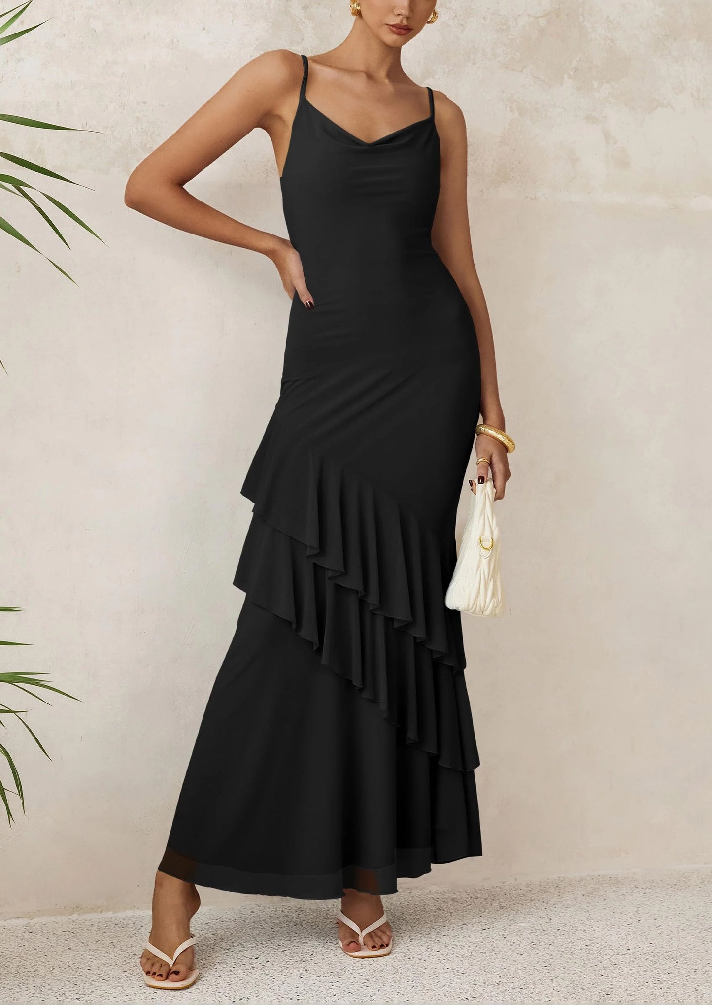 Maxi Dresses for Women Floral Beach Sundress Spaghetti Strap Tiered Wedding Guest Long Dress