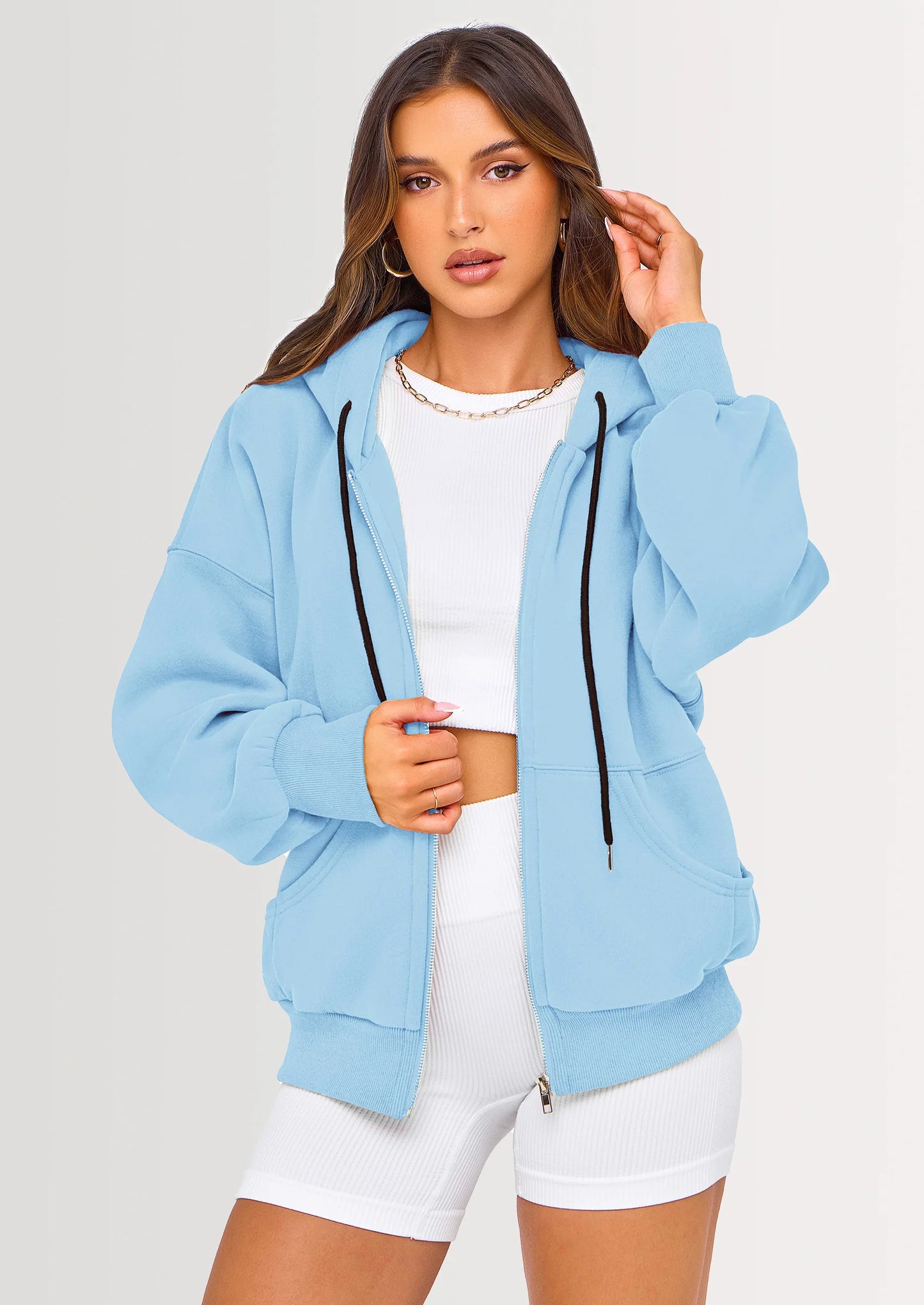 Women's Fall Oversized Hoodies Sweatshirt Long Sleeve Zip Up Pockets Loose Fit Y2K Winter Jackets Coat