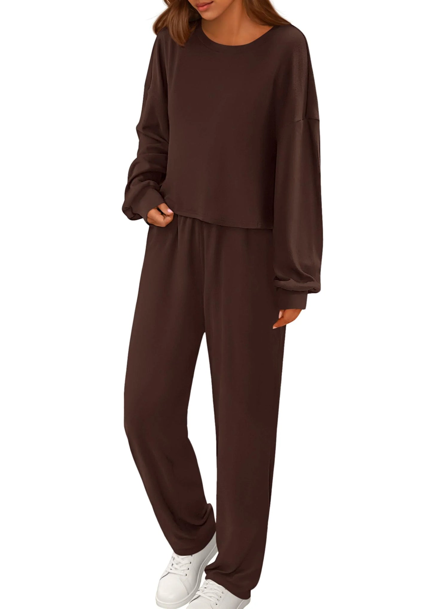 Women's Two Piece Outfits Lounge Sets Long Sleeve Pullover Tops Sweatpants Fall Fashion Matching Clothing