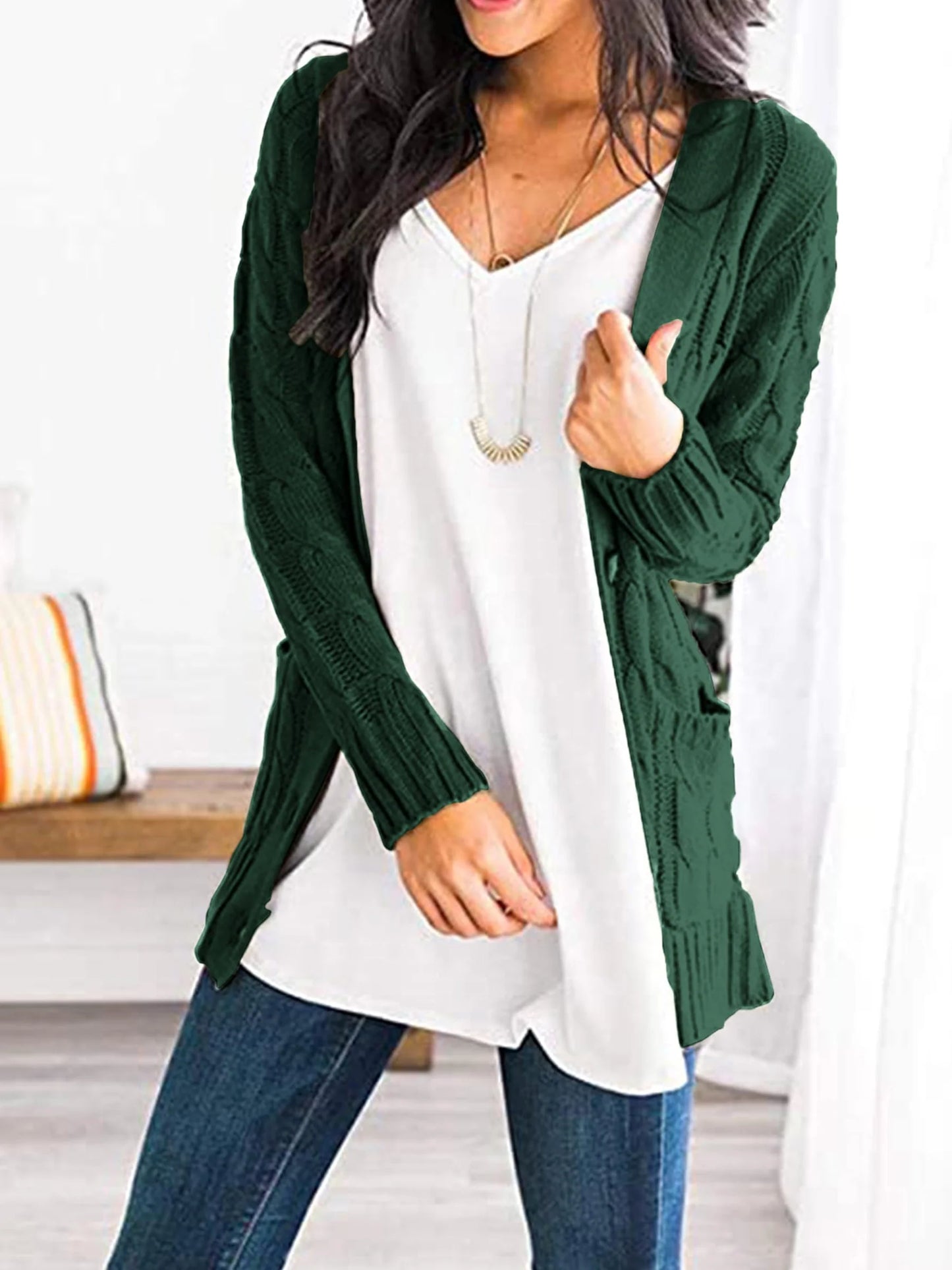 Women's Open Front Cardigan Sweaters Fall Fashion Button Down Cable Knit Chunky Winter Outerwear Coats