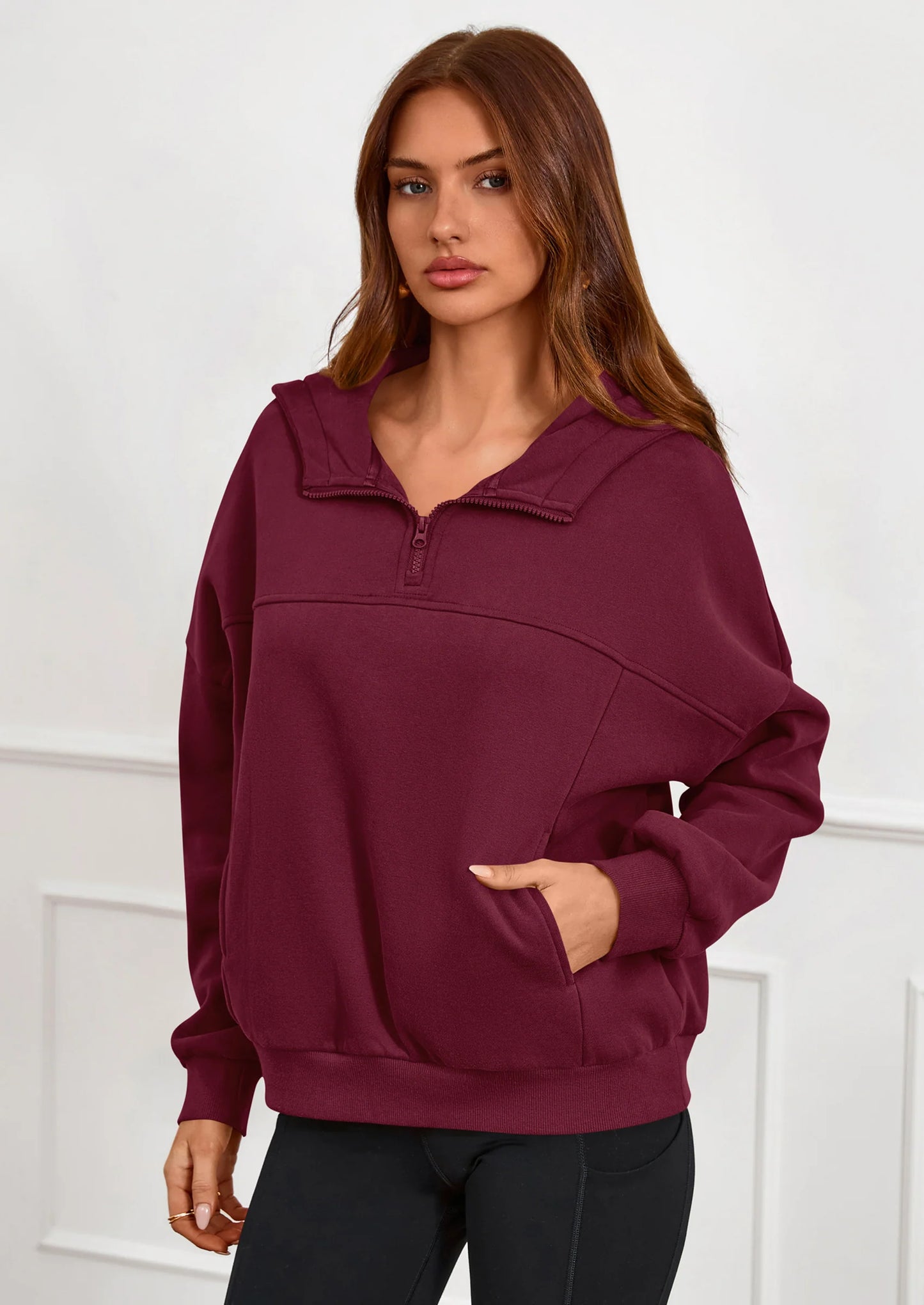 Womens Hoodies Cropped Fleece Sweatshirts Fall Fashion Quarter Zip Pullover Long Sleeve Tops Winter Clothes