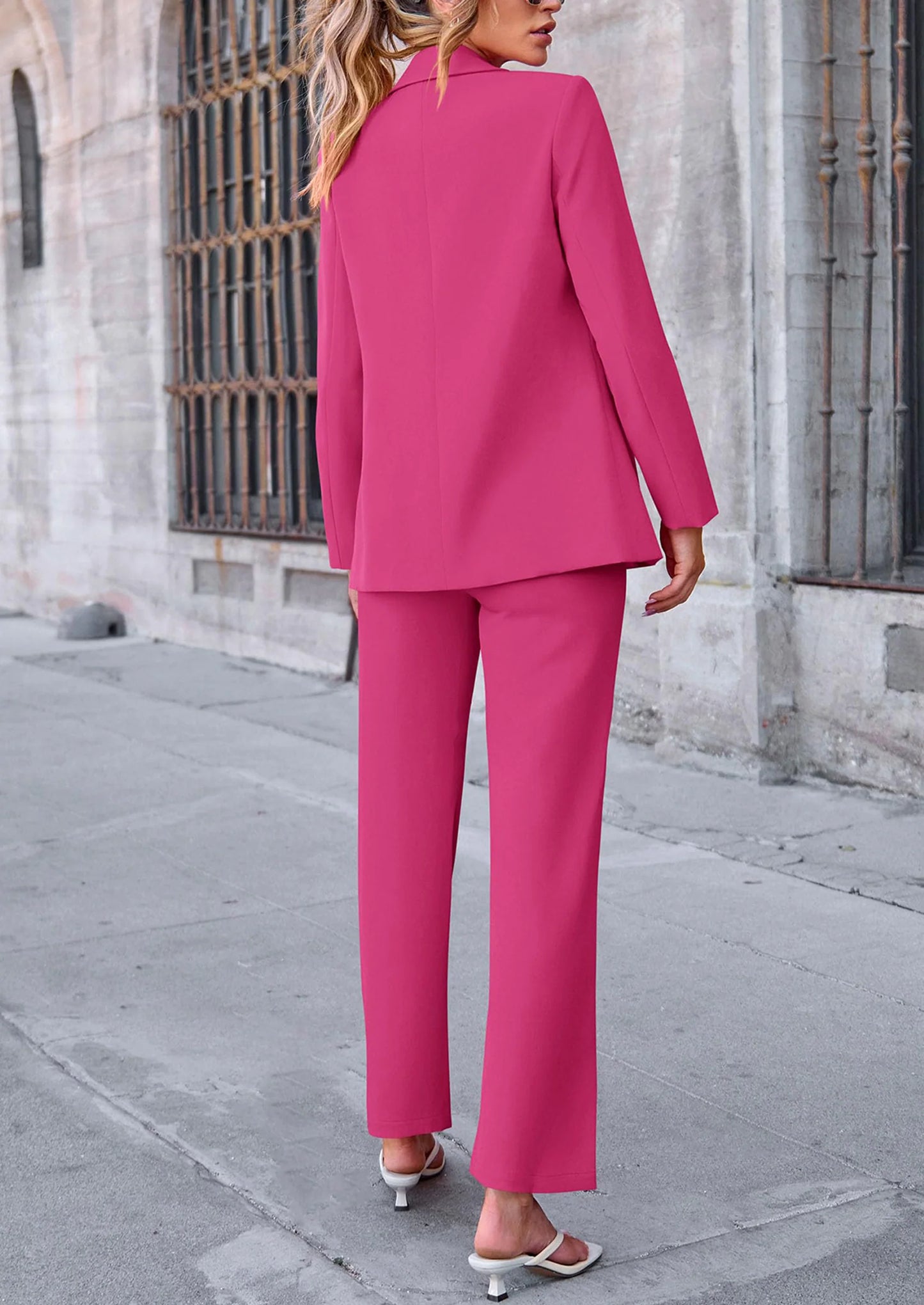 2 Piece Blazer Outfits Business Casual Oversized Jacket Wide Leg Work Pants Dressy Suit Set
