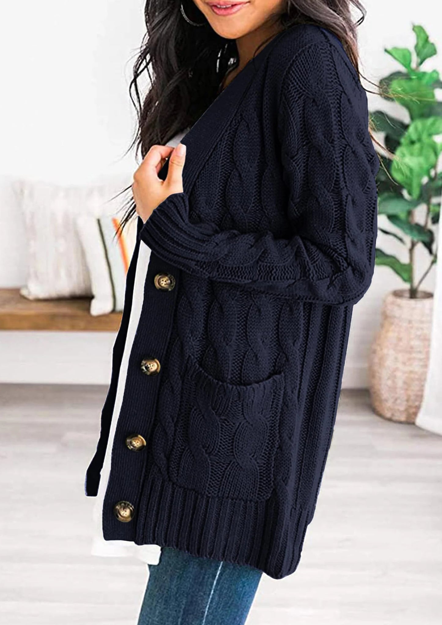 Women's Open Front Cardigan Sweaters Fall Fashion Button Down Cable Knit Chunky Winter Outerwear Coats