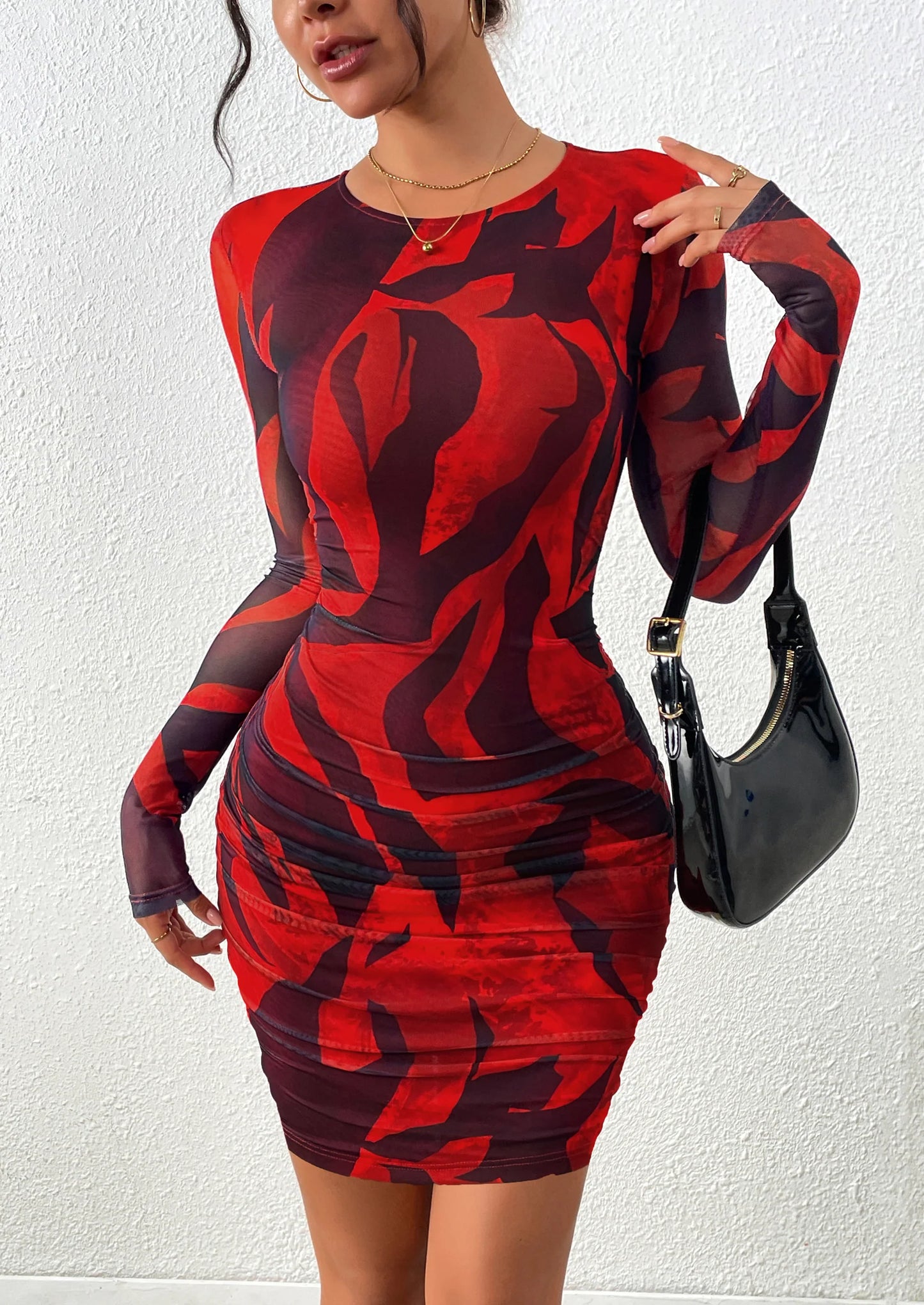 Women's Mini Dress Fall Trendy Tie Dye Print Long Sleeve Club Party Homecoming Casual Bodycon Dresses