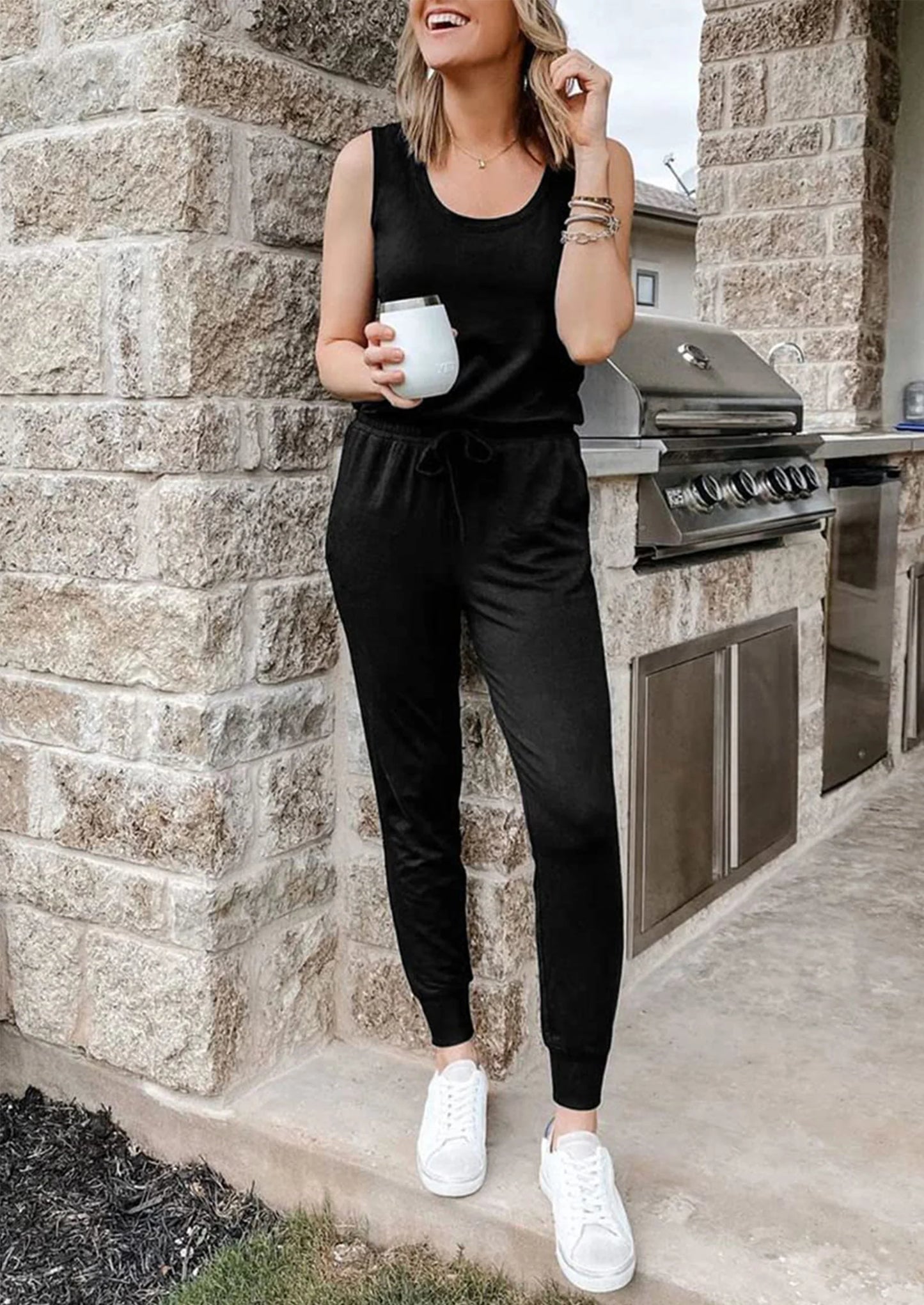 Two Piece Outfit Sets Casual Sleeveless Crewneck Tops and Sweatpants