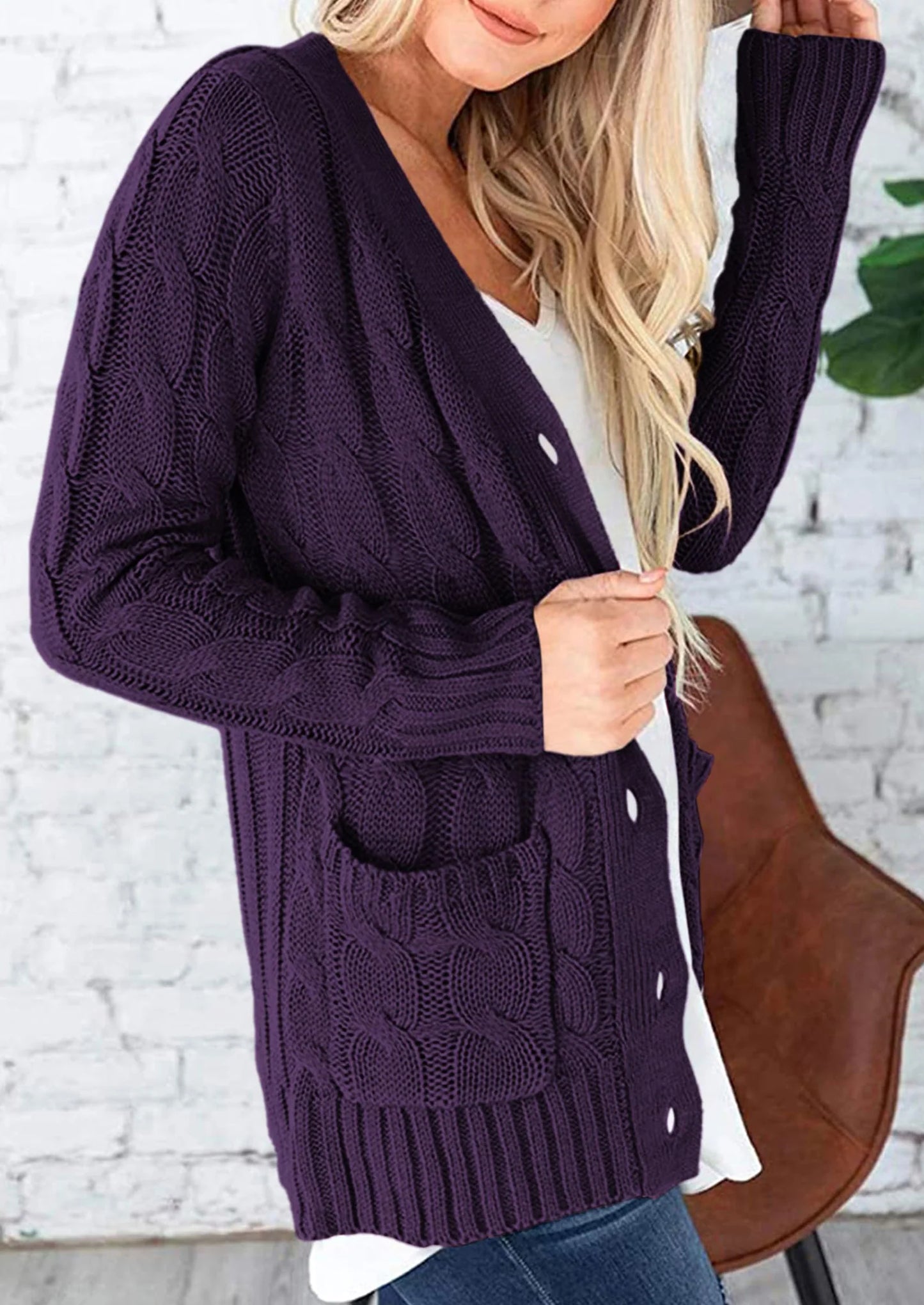 Women's Open Front Cardigan Sweaters Fall Fashion Button Down Cable Knit Chunky Winter Outerwear Coats