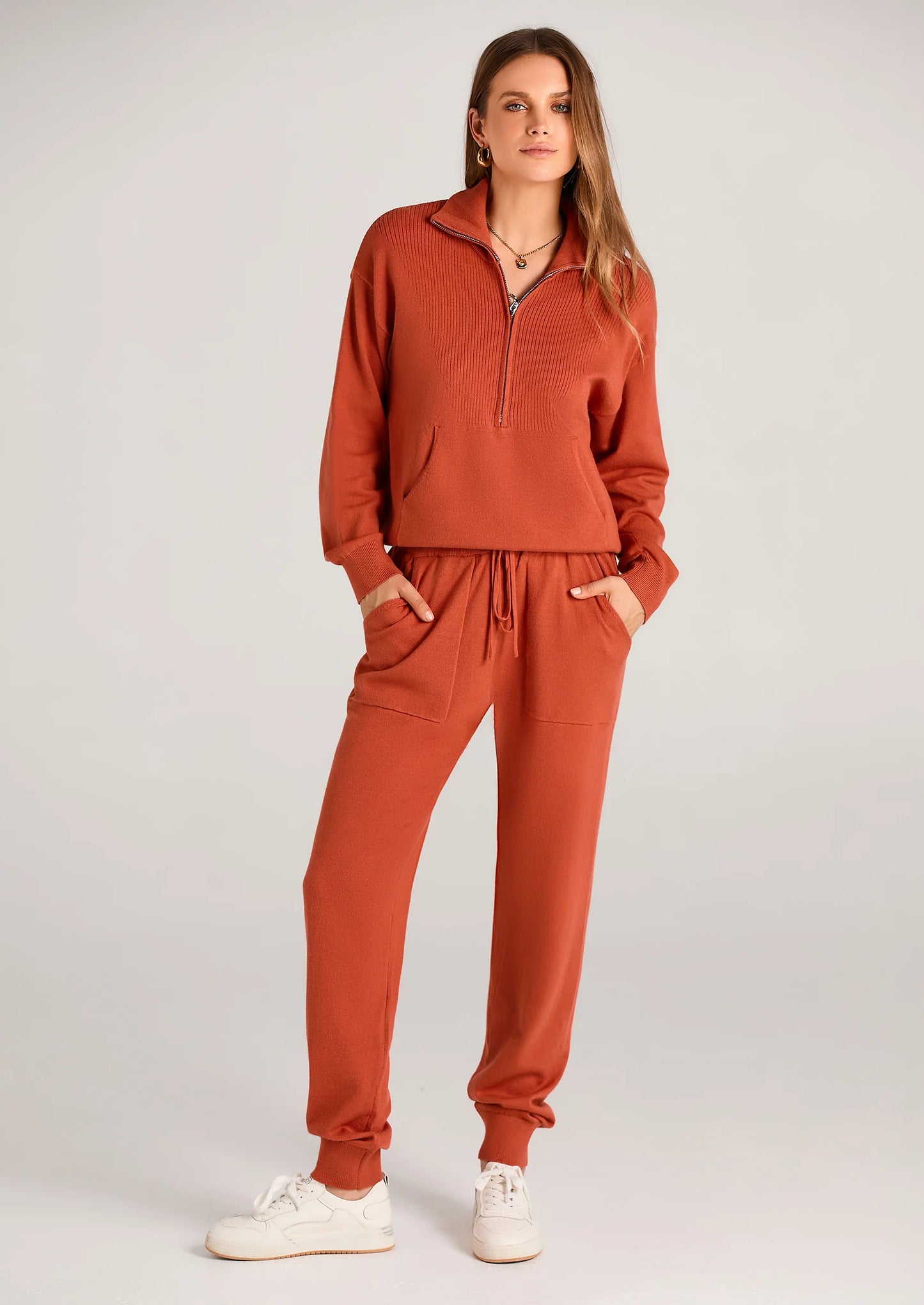 Women's 2 Piece Sweater Set Pullover Zip Up Sweatshirt Jogger Sweatpants Tracksuit Casual Outfit