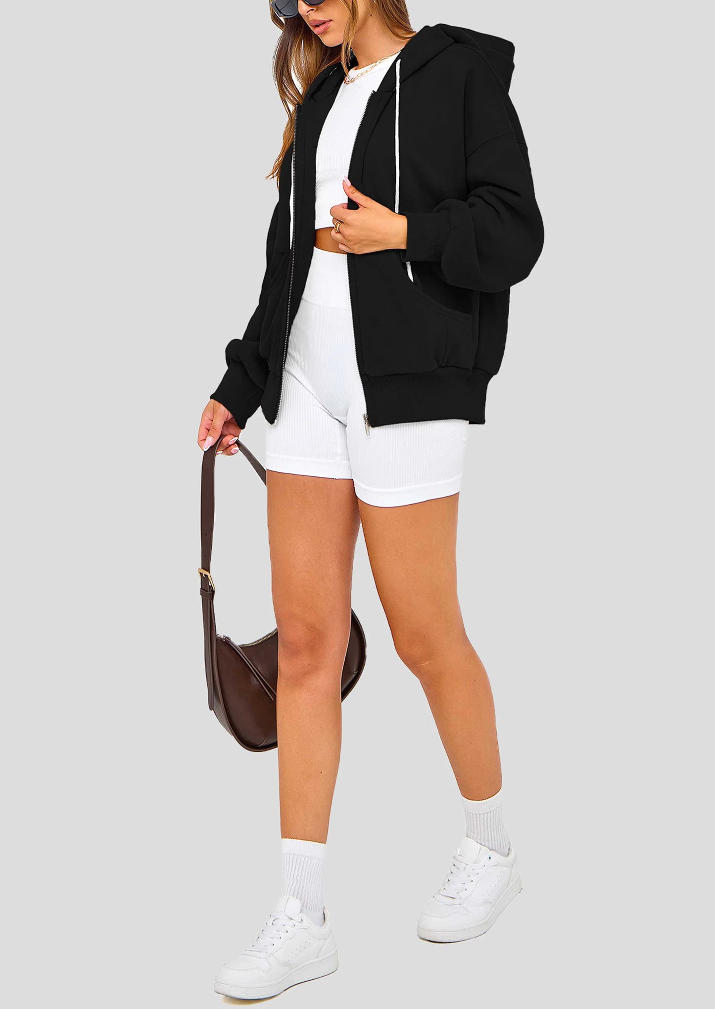 Women's Fall Oversized Hoodies Sweatshirt Long Sleeve Zip Up Pockets Loose Fit Y2K Winter Jackets Coat