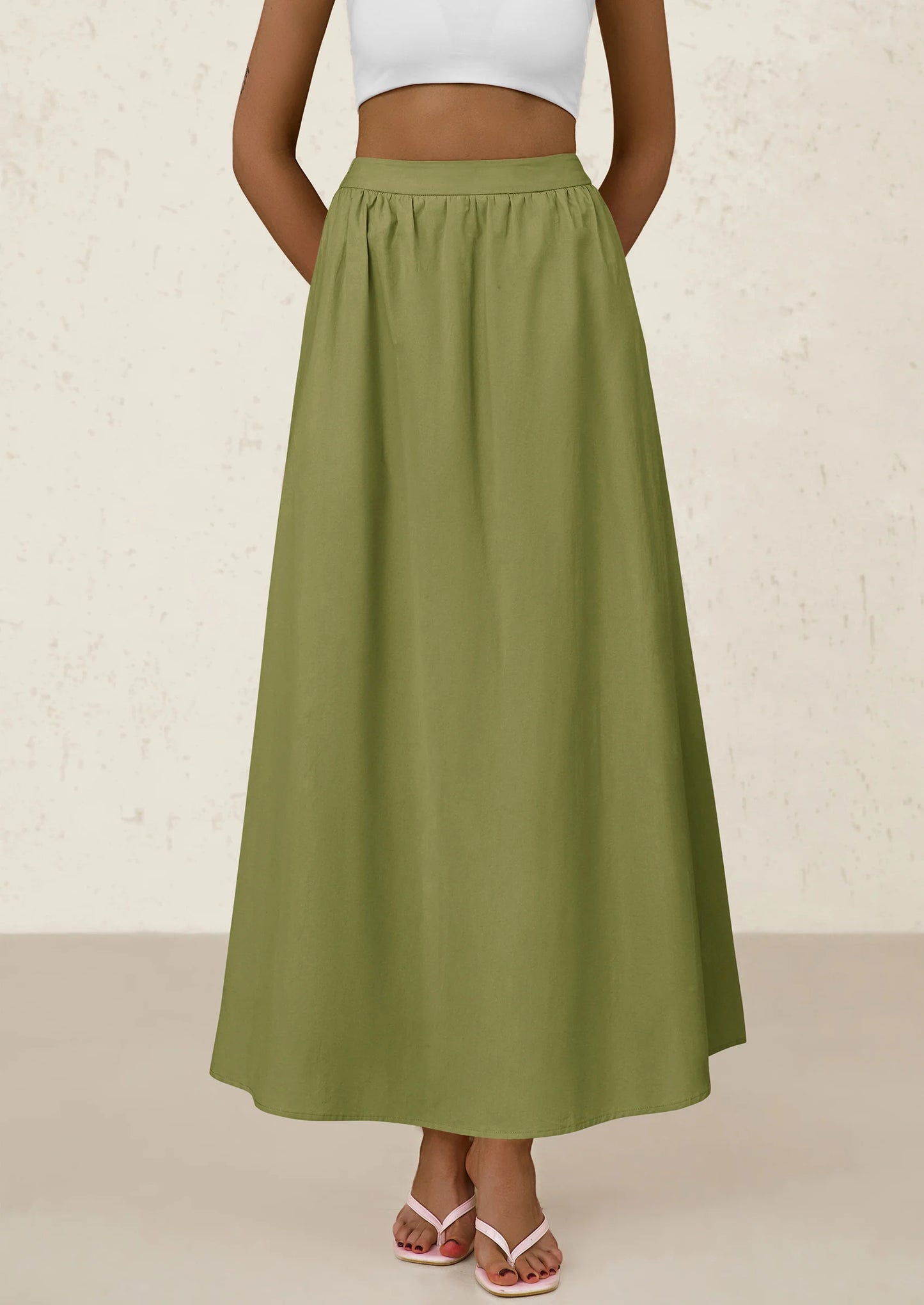 Women's Maxi Skirts Summer Trendy Ruffle High Waisted Casual Long Flowy Skirt with Pockets