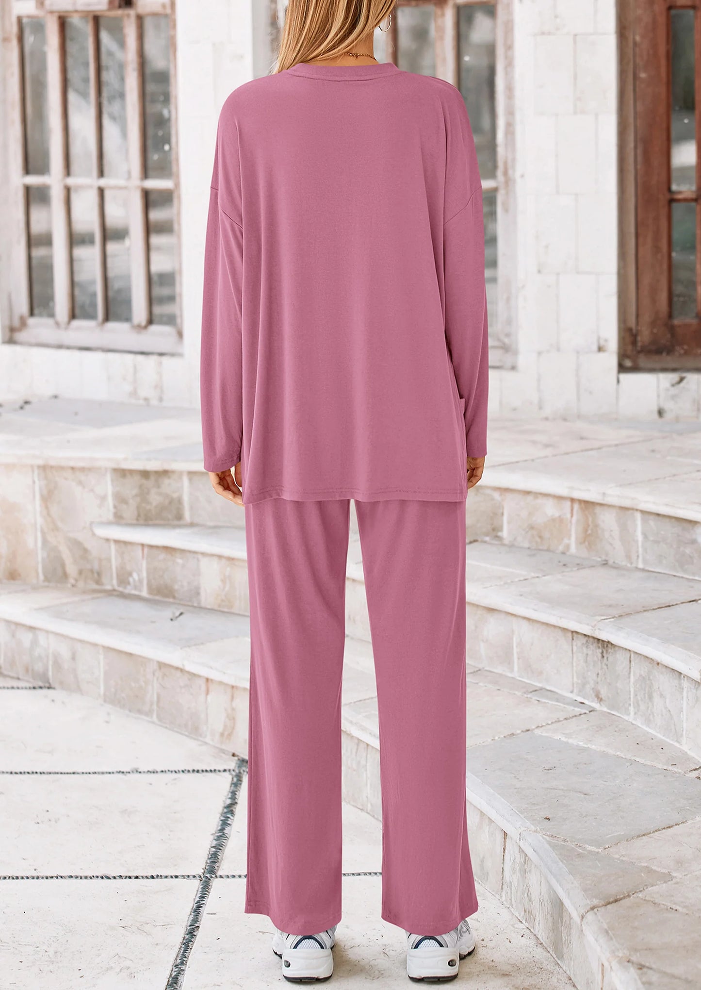 Women's 2 Piece Outfits Casual Short Sleeve Pullover Tops and Wide Leg Pants Lounge Sets Tracksuits