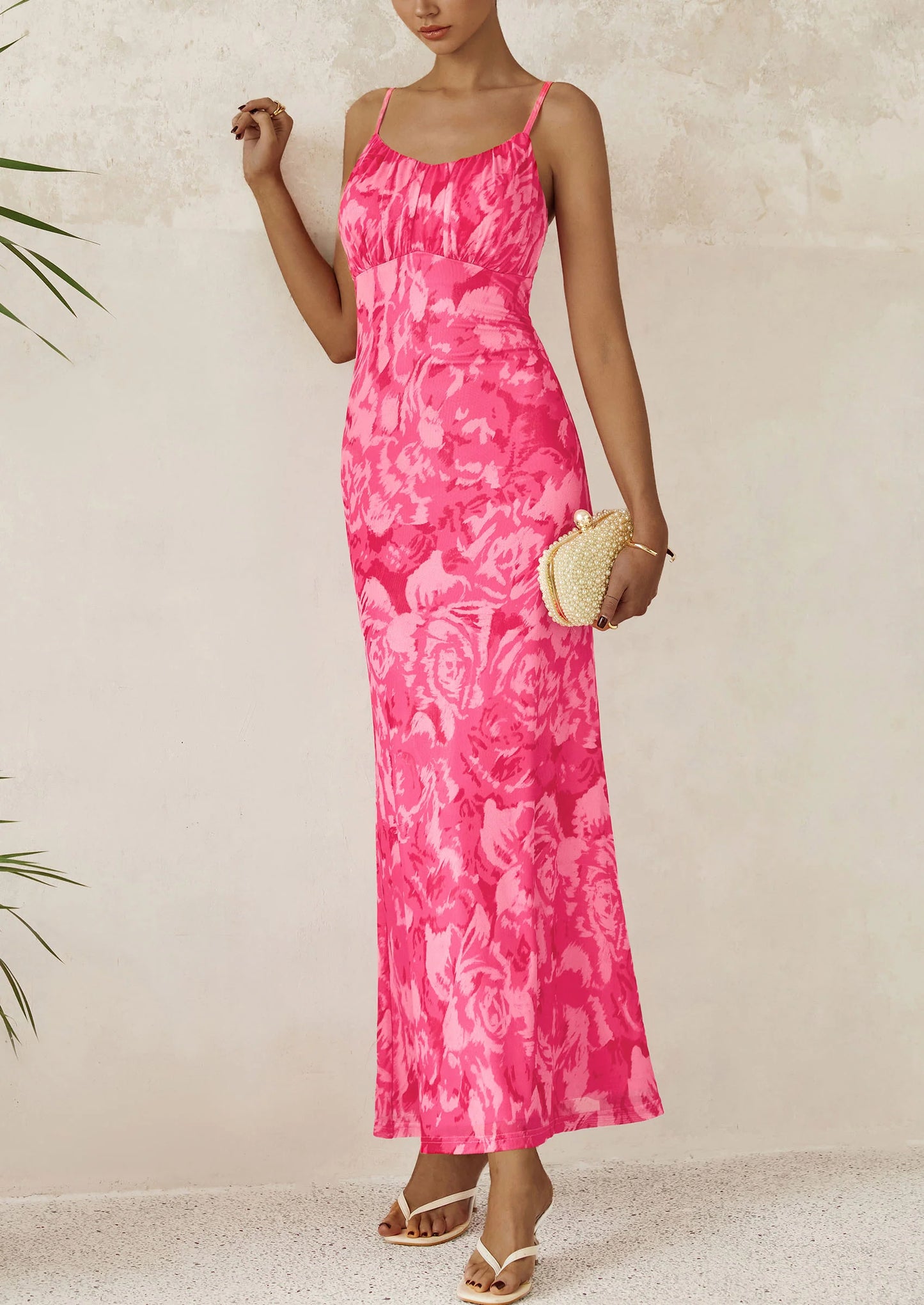 Women's Bodycon Maxi Dress Floral Sundress Sleeveless Spaghetti Strap Cocktail Party Dress