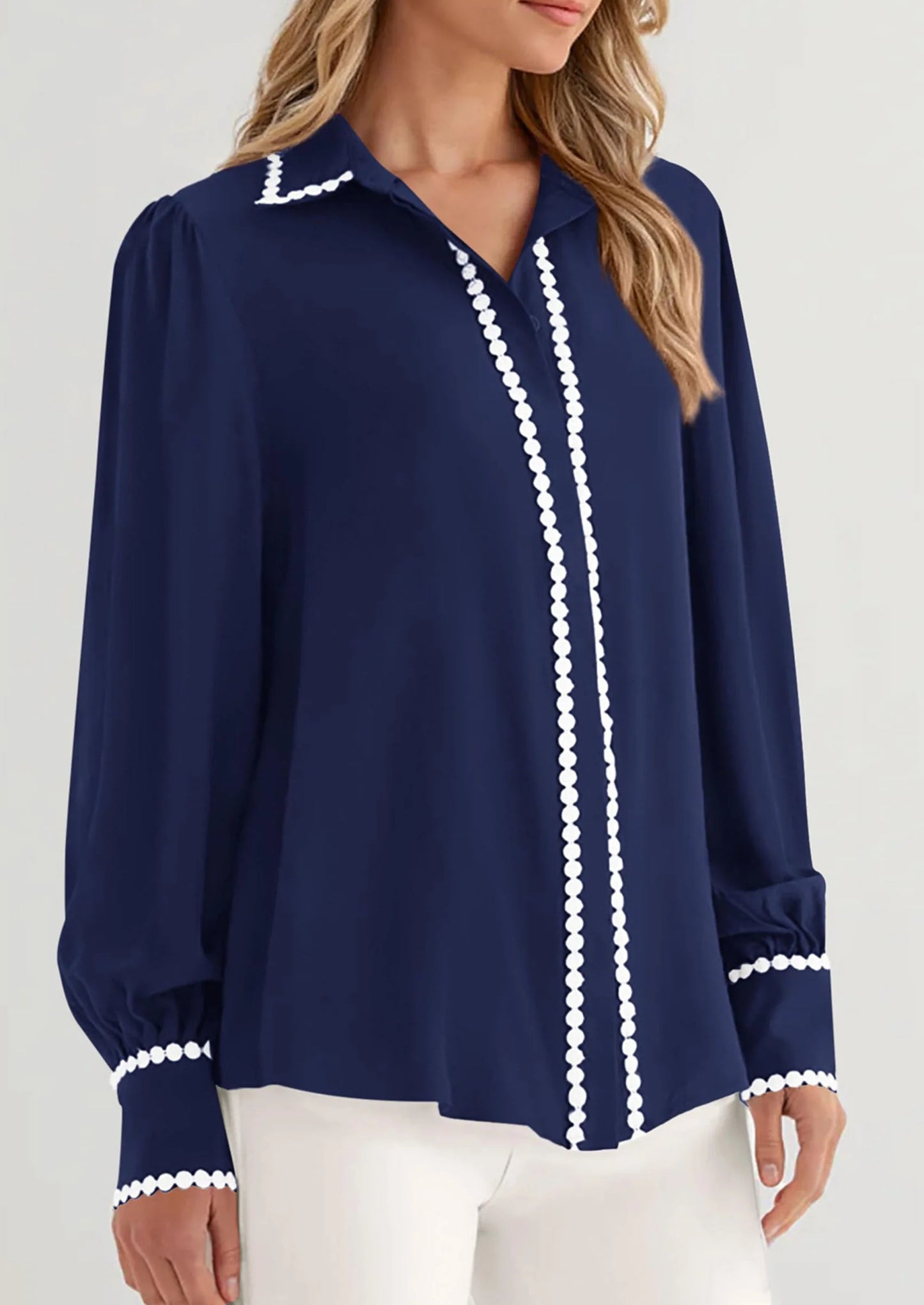 Womens Long Sleeve Button Down Shirts Trendy V Neck Loose Fit Fall Tops Collared Dressy Casual Blouses