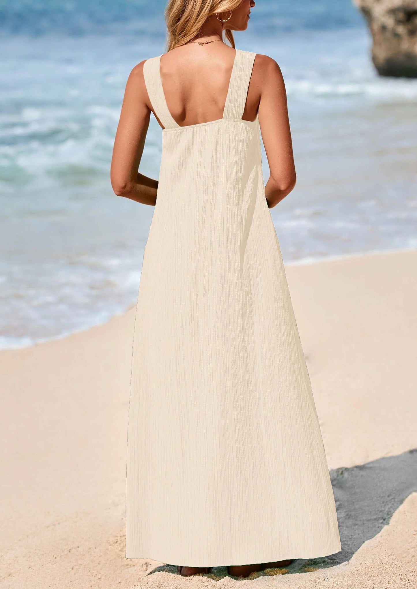 Womens Casual Long Summer Dresses Sleeveless Strappy Loose Flowy Beach Vacation Maxi Dress with Pockets