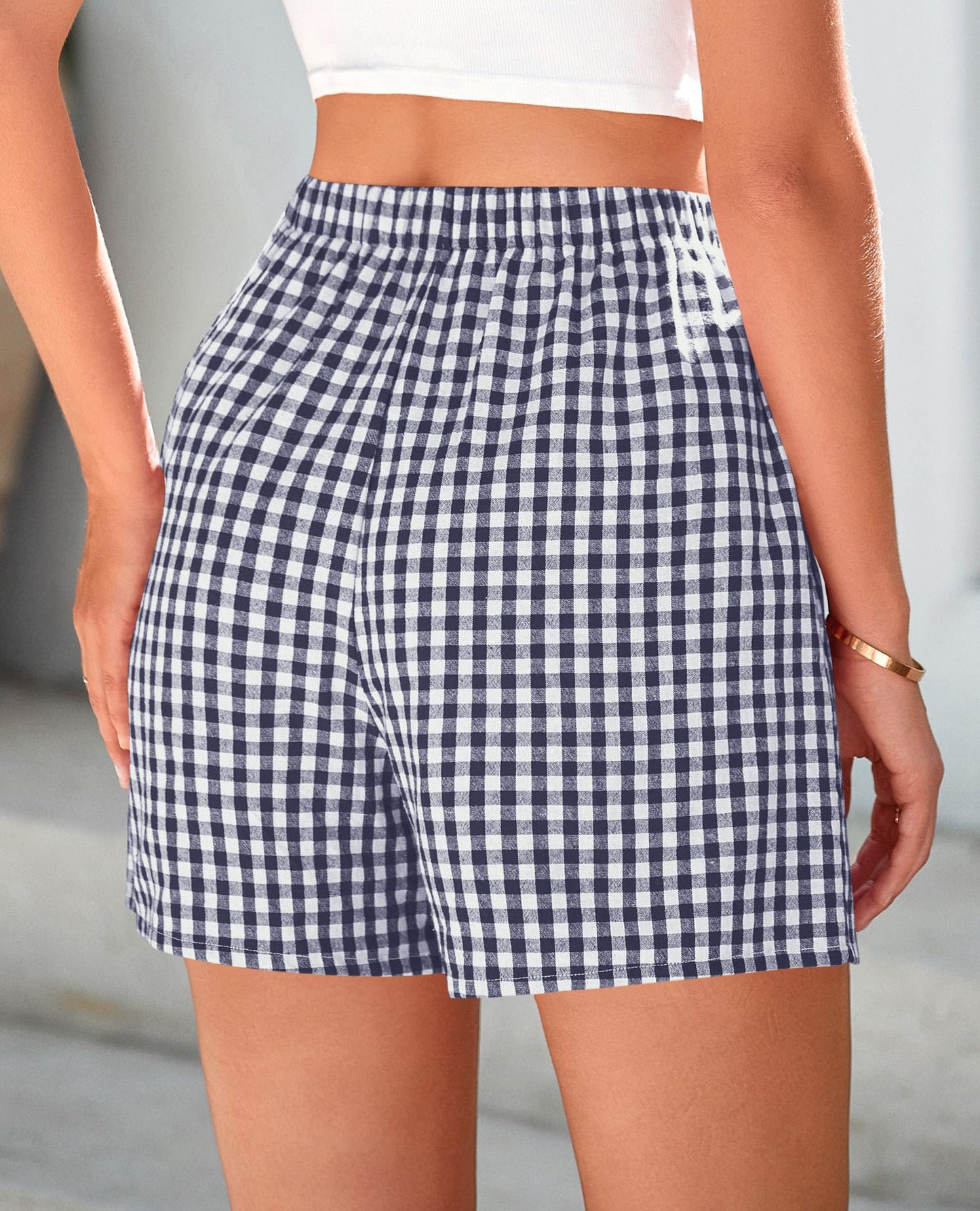 Womens Shorts Boxers Summer Gingham Pajama Lounge Sleep Y2K Plaid Pj Shorts Beach Bottoms