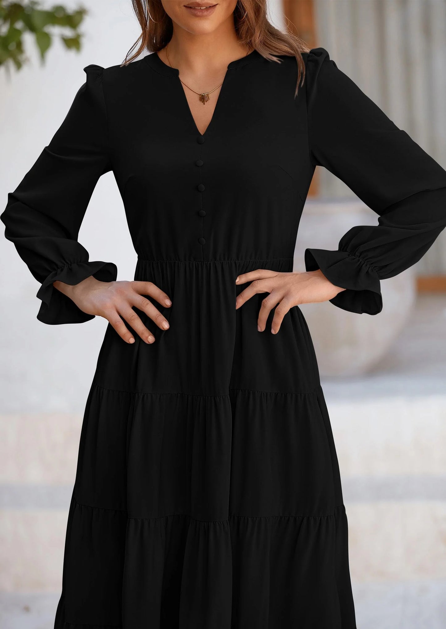 Women Fall Long Sleeve Smocked Maxi Dress Casual Square Neck Swiss Dot Tiered Ruffle Flowy Spring Pocket Dresses