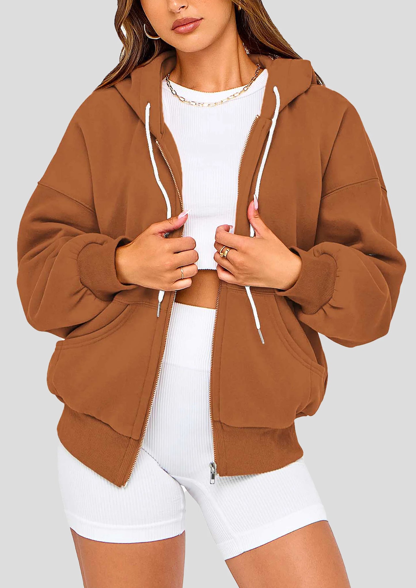 Women's Fall Oversized Hoodies Sweatshirt Long Sleeve Zip Up Pockets Loose Fit Y2K Winter Jackets Coat