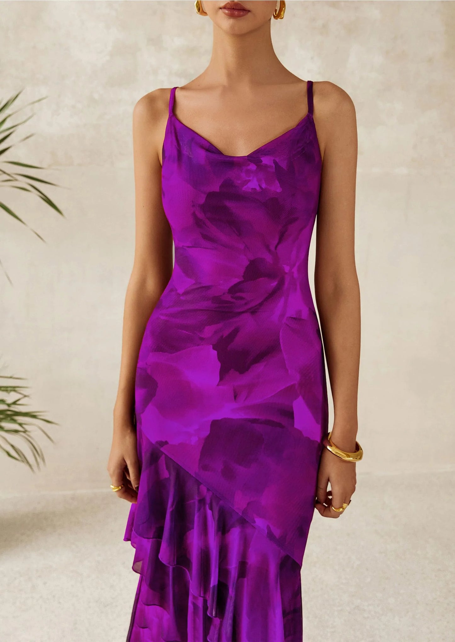 Maxi Dresses for Women Floral Beach Sundress Spaghetti Strap Tiered Wedding Guest Long Dress