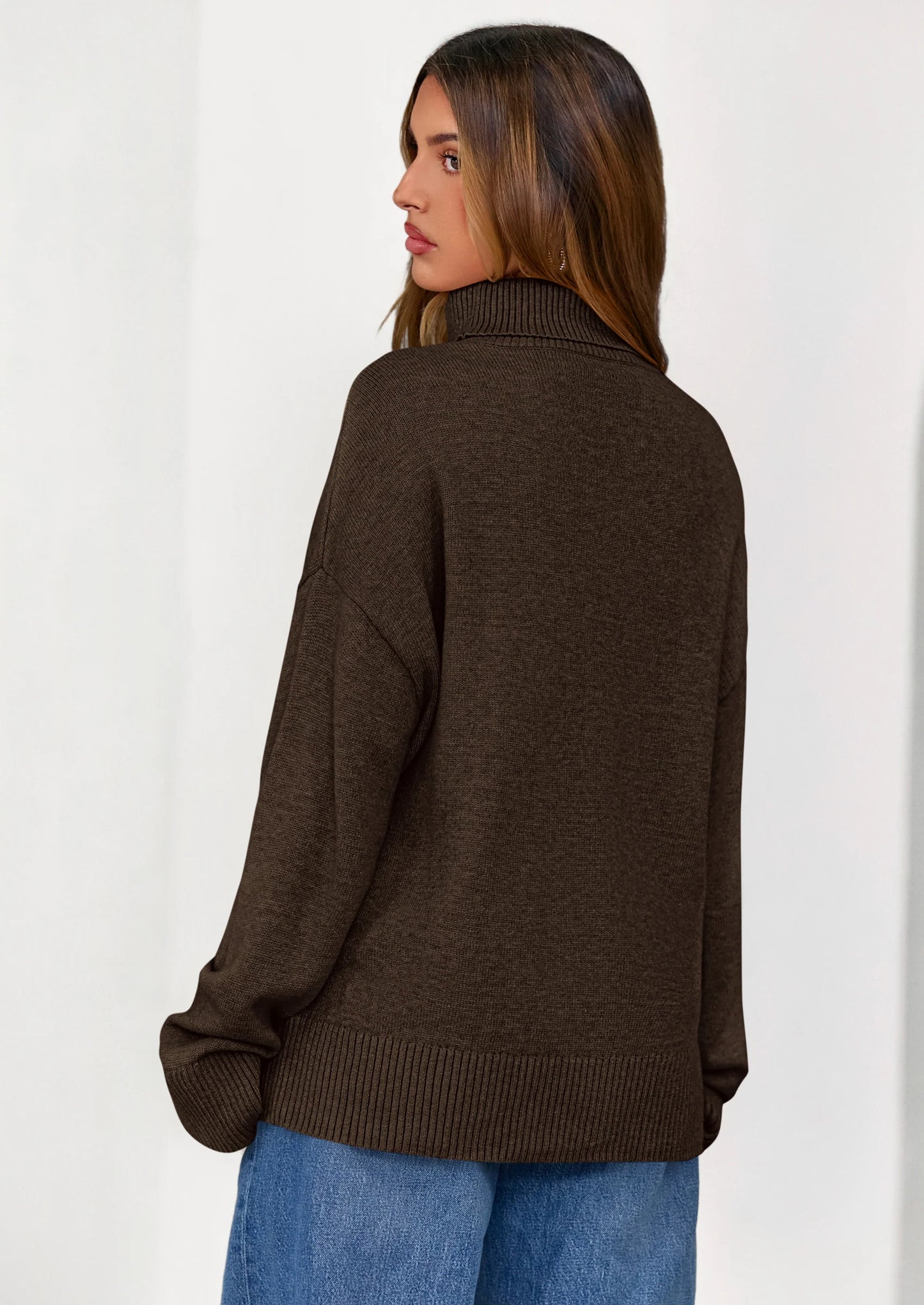 Womens Turtleneck Long Sleeve Sweater Fall Trendy Loose Fit Casual Tops Chunky Knit Pullover Sweaters