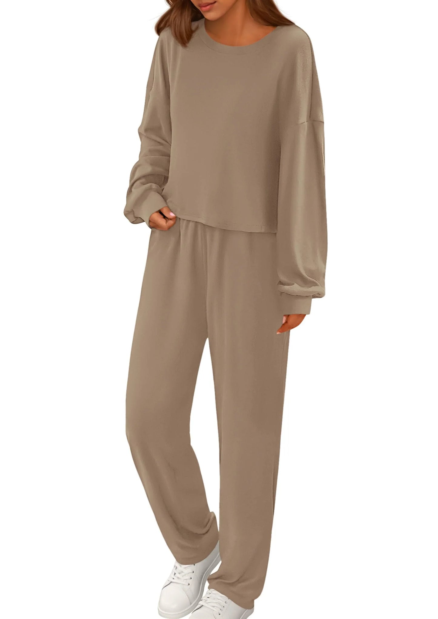 Women's Two Piece Outfits Lounge Sets Long Sleeve Pullover Tops Sweatpants Fall Fashion Matching Clothing