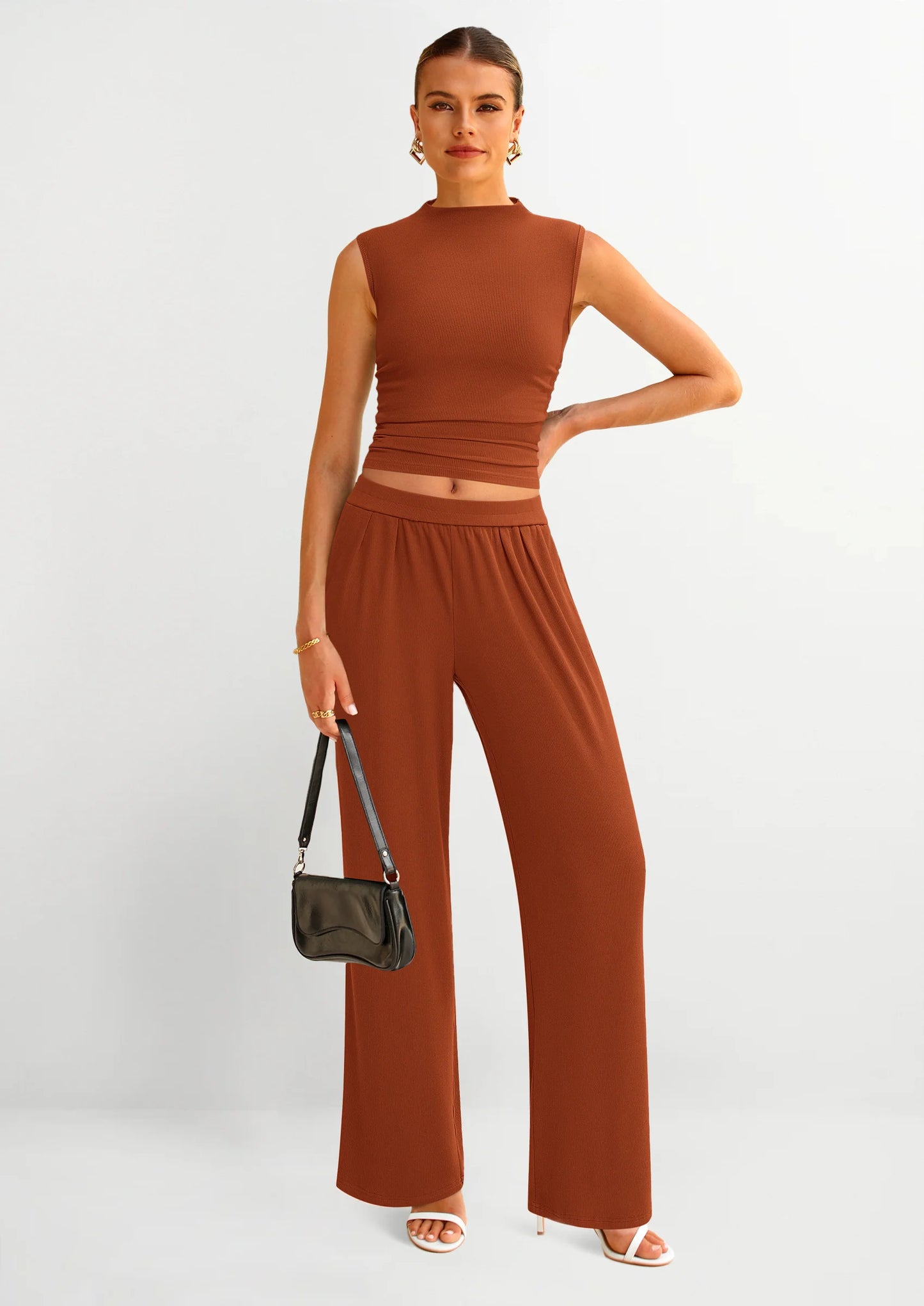 2 Piece Sets for Women Summer Airport Travel Outfits Crop Tank Tops Wide Leg Pants Matching Lounge Sets