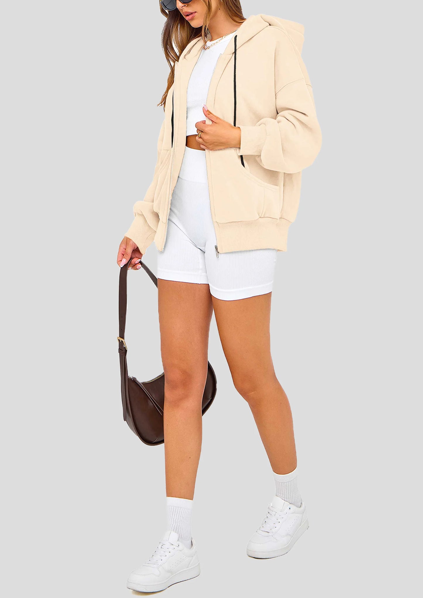 Women's Fall Oversized Hoodies Sweatshirt Long Sleeve Zip Up Pockets Loose Fit Y2K Winter Jackets Coat