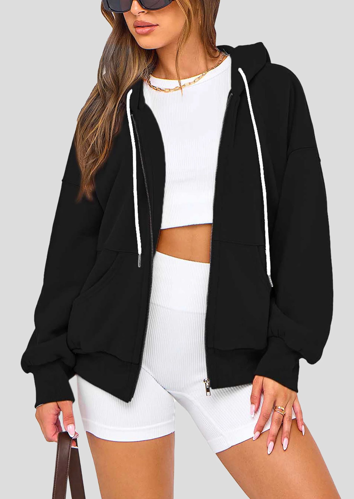 Women's Fall Oversized Hoodies Sweatshirt Long Sleeve Zip Up Pockets Loose Fit Y2K Winter Jackets Coat