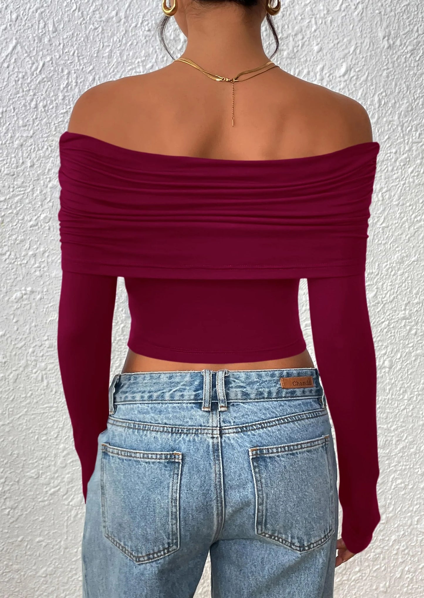 Women's Long Sleeve Shirts Off Shoulder Tops Going Out Slim Fitted Y2K Blouses Fall Fashion Clothes