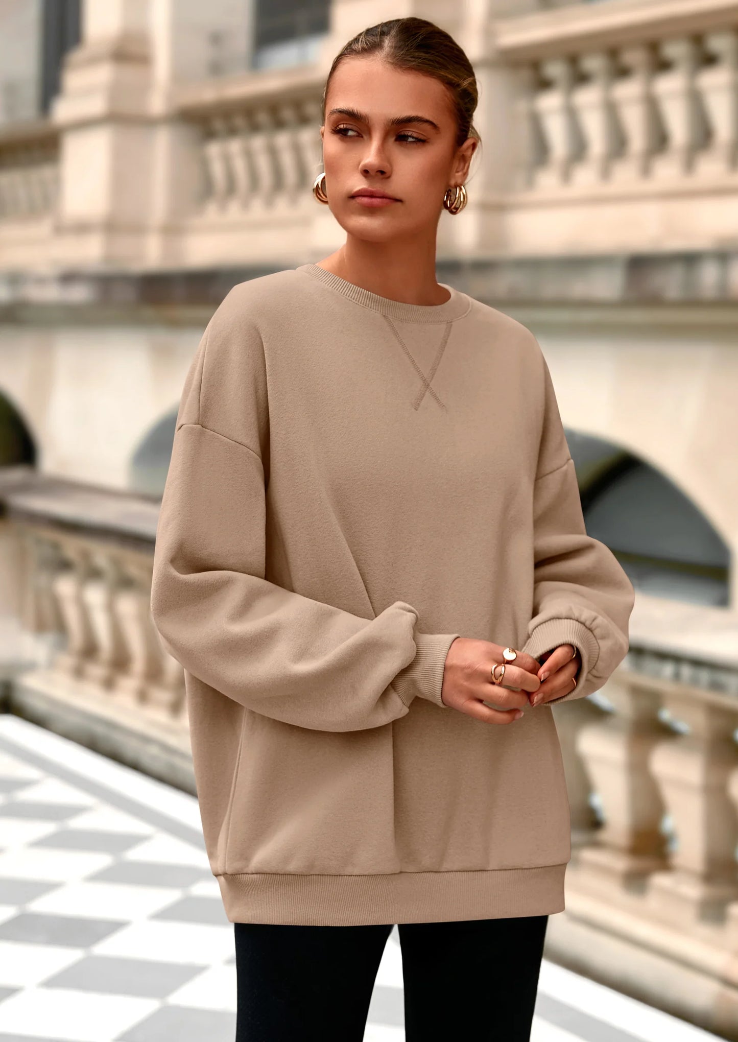 Oversized Sweatshirt for Women Fall Outfits Crewneck Long Sleeve Tops Fleece Pullover Winter Clothing