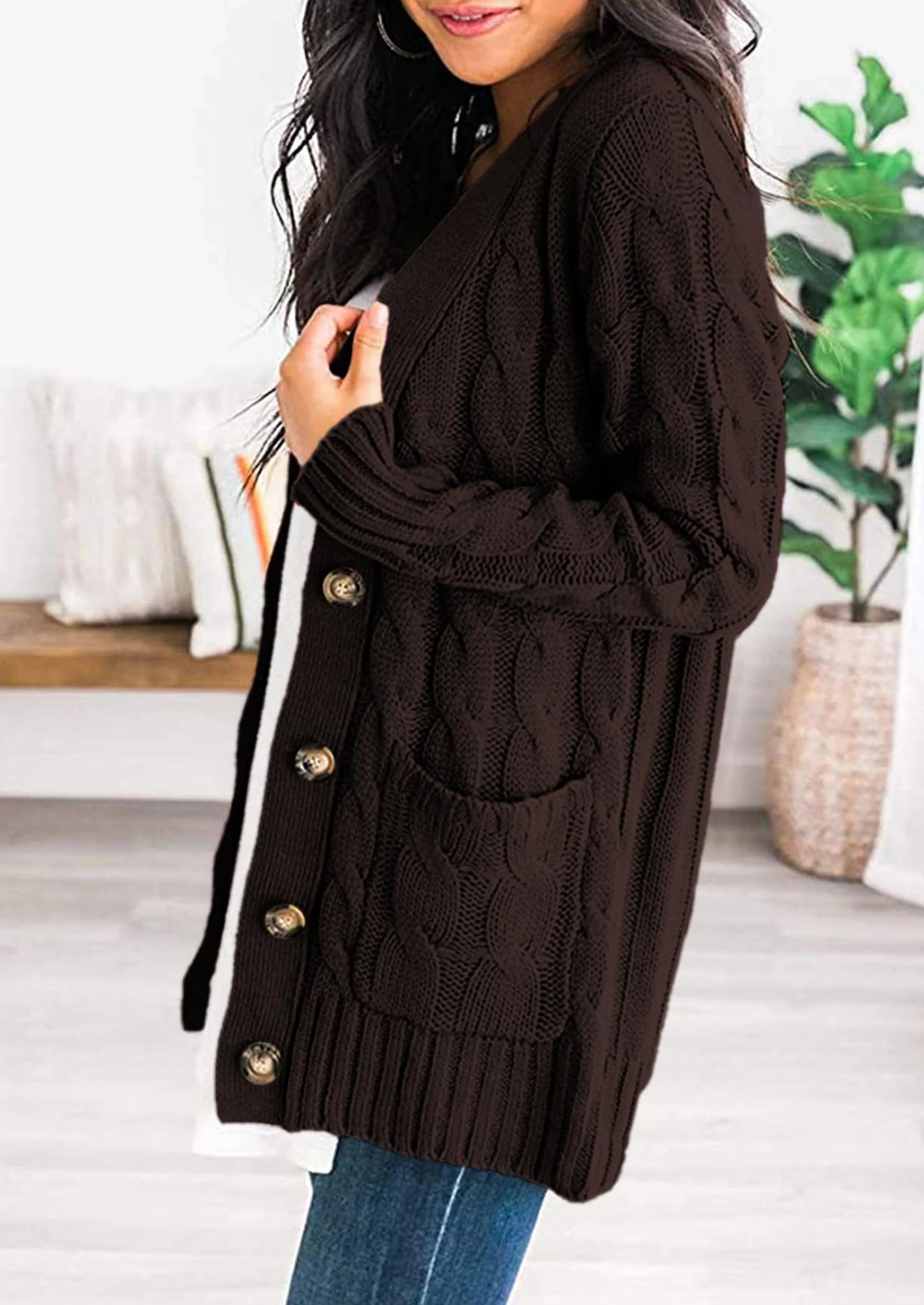 Women's Open Front Cardigan Sweaters Fall Fashion Button Down Cable Knit Chunky Winter Outerwear Coats